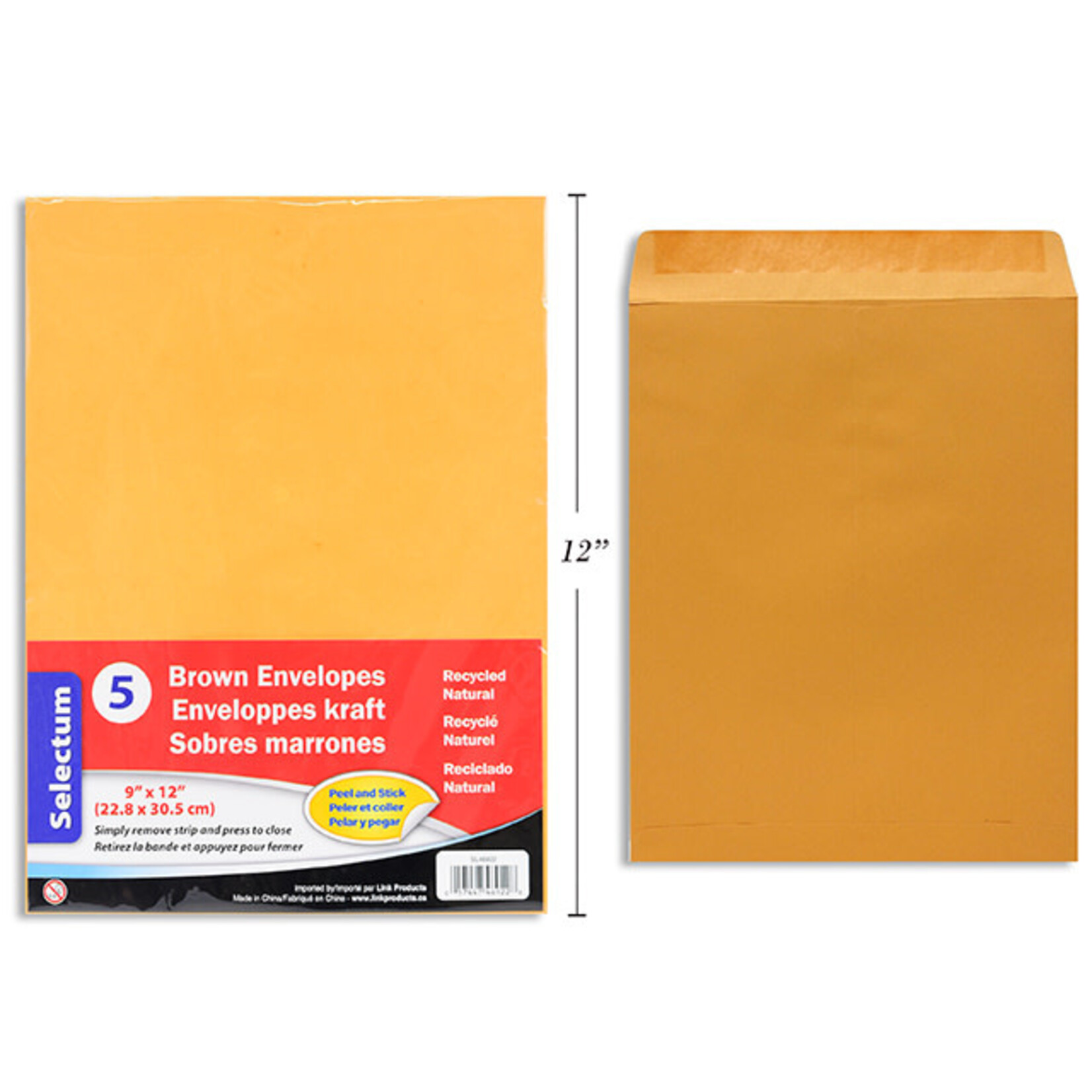 Peel & Seal Kraft Envelopes 9" x 12" 5/Pk