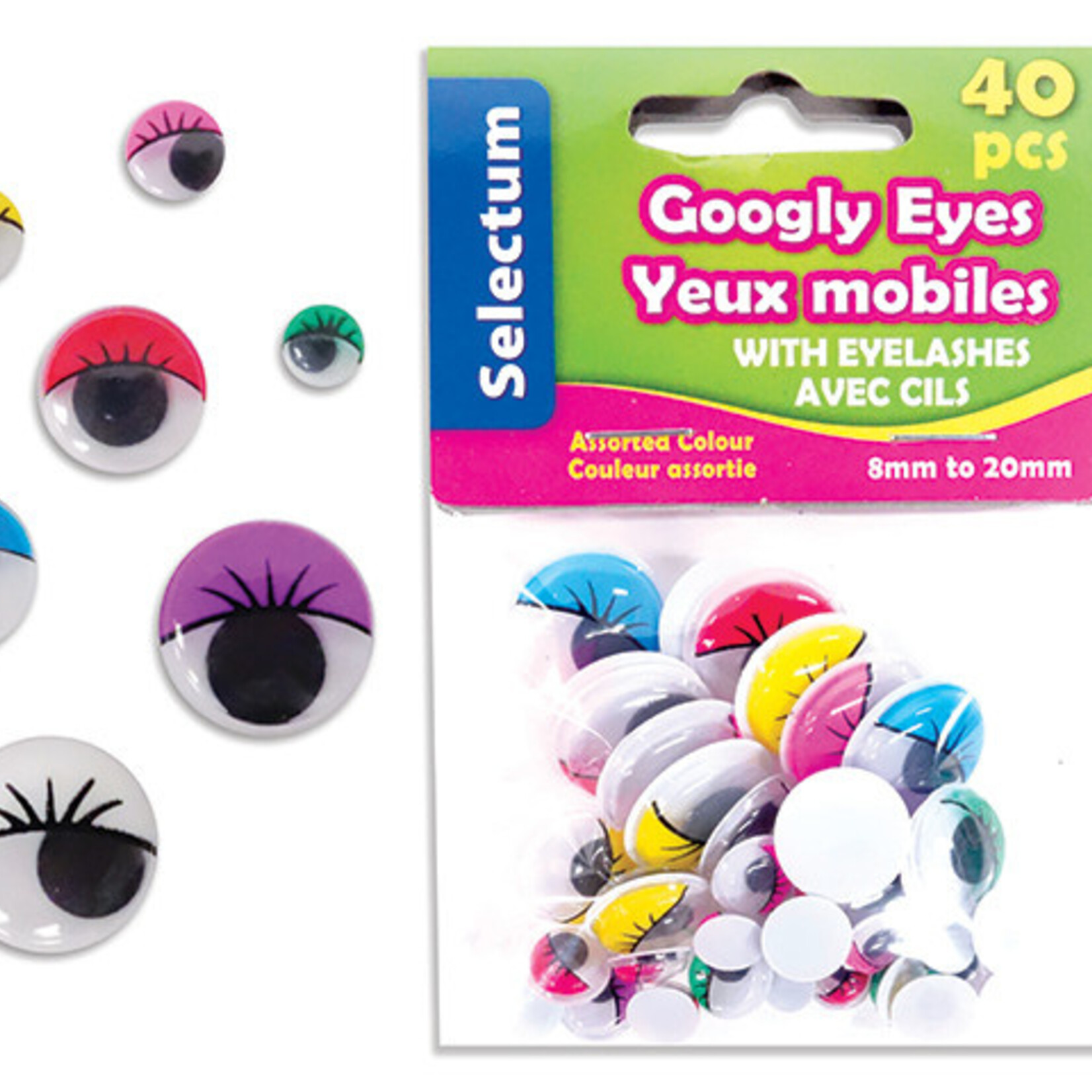Googly Eyes With Eyelashes (Size 0.3"-0.8") 40/Pcs - Asst Colours