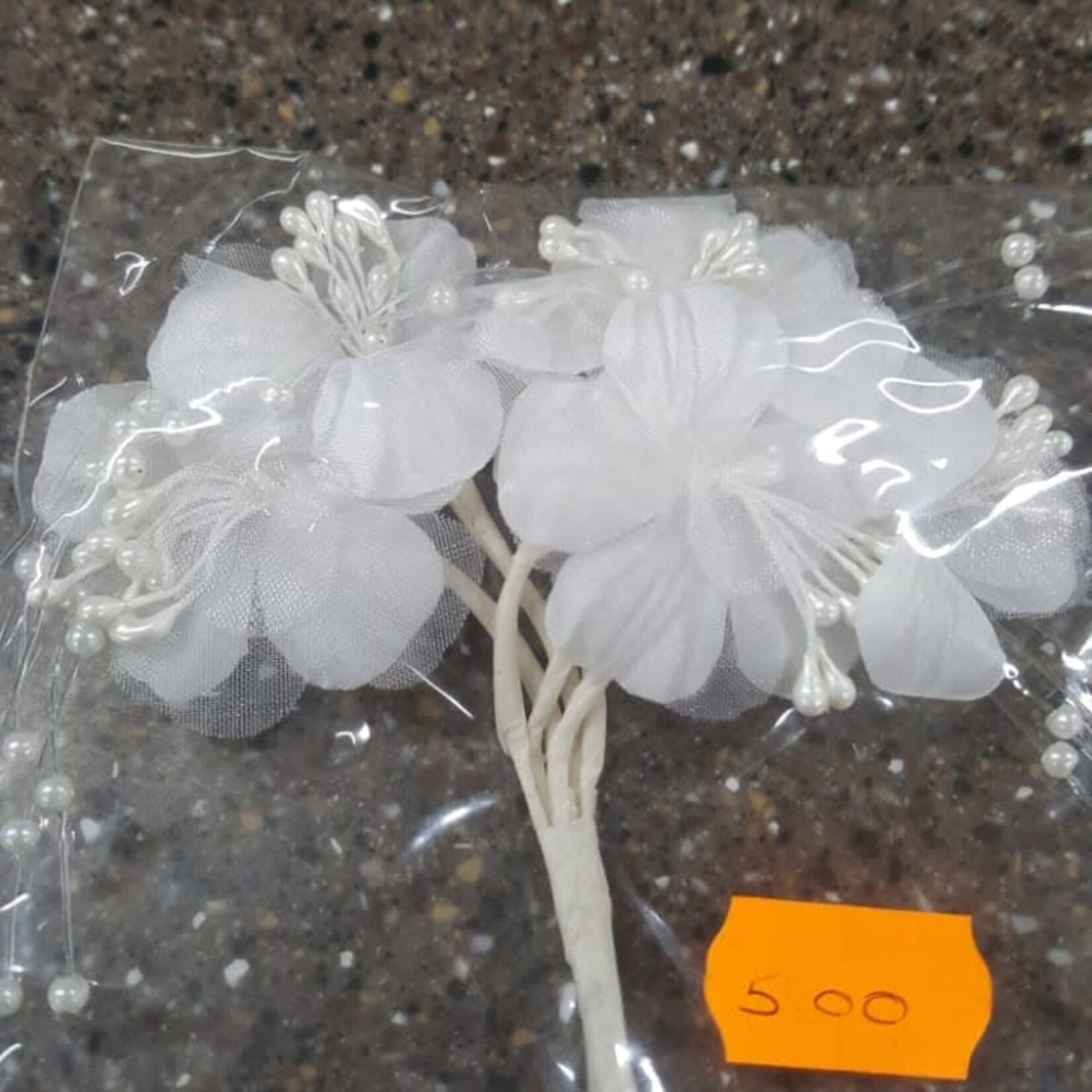 Bridal Flowers Satin & Organza with Pearls White - 1.5 inches