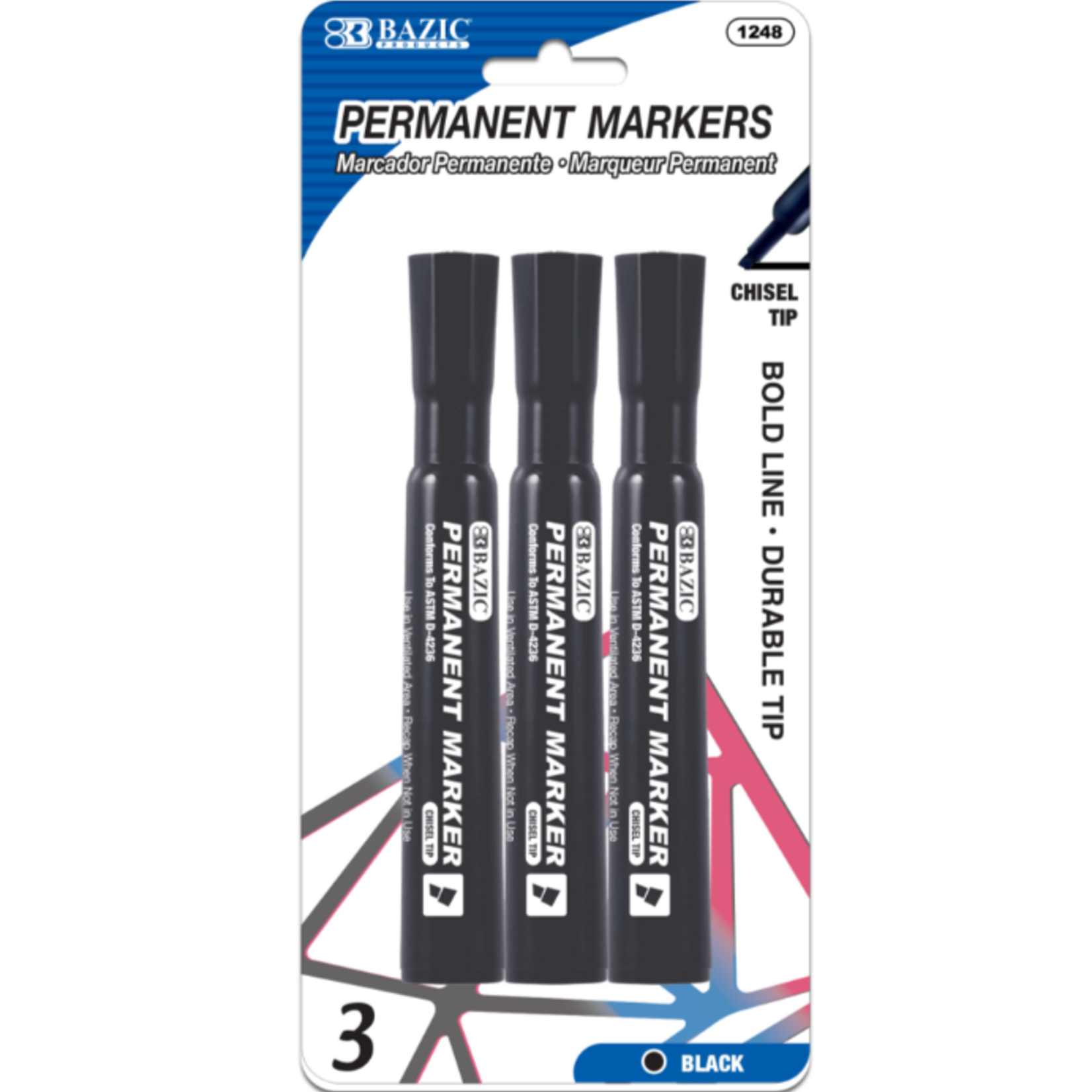 Bazic Bazic Chisel Tip Permanent Marker( 3/Pk) - Black