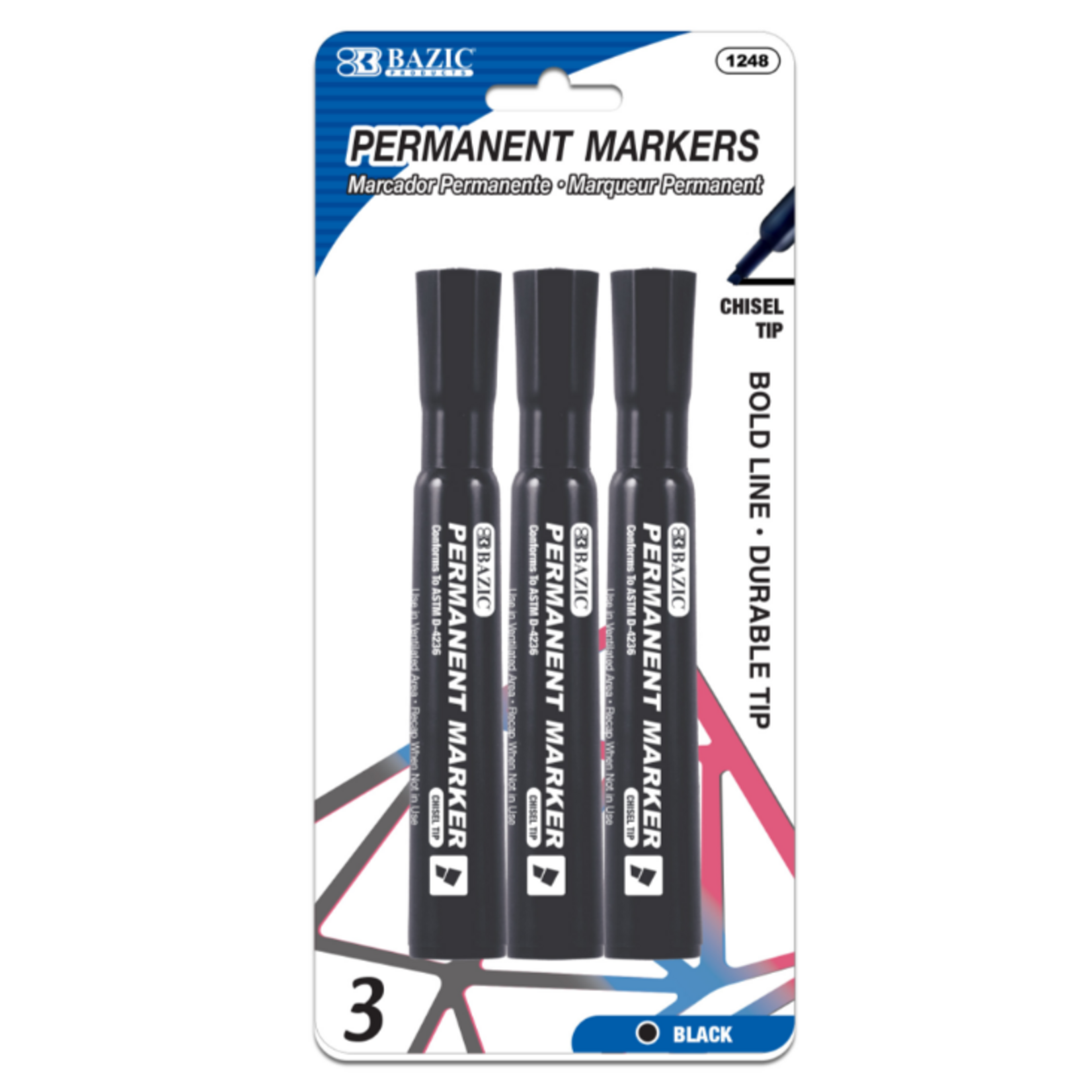 Bazic Bazic Chisel Tip Permanent Marker( 3/Pk) - Black