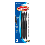Bazic Bazic Optima Black Oil-Gel Ink Retractable Pen W/Grip (3/Pk)