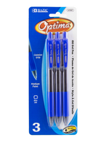 Bazic Bazic Optima Blue Oil-Gel Ink Retractable Pen W/Grip (3/Pk)