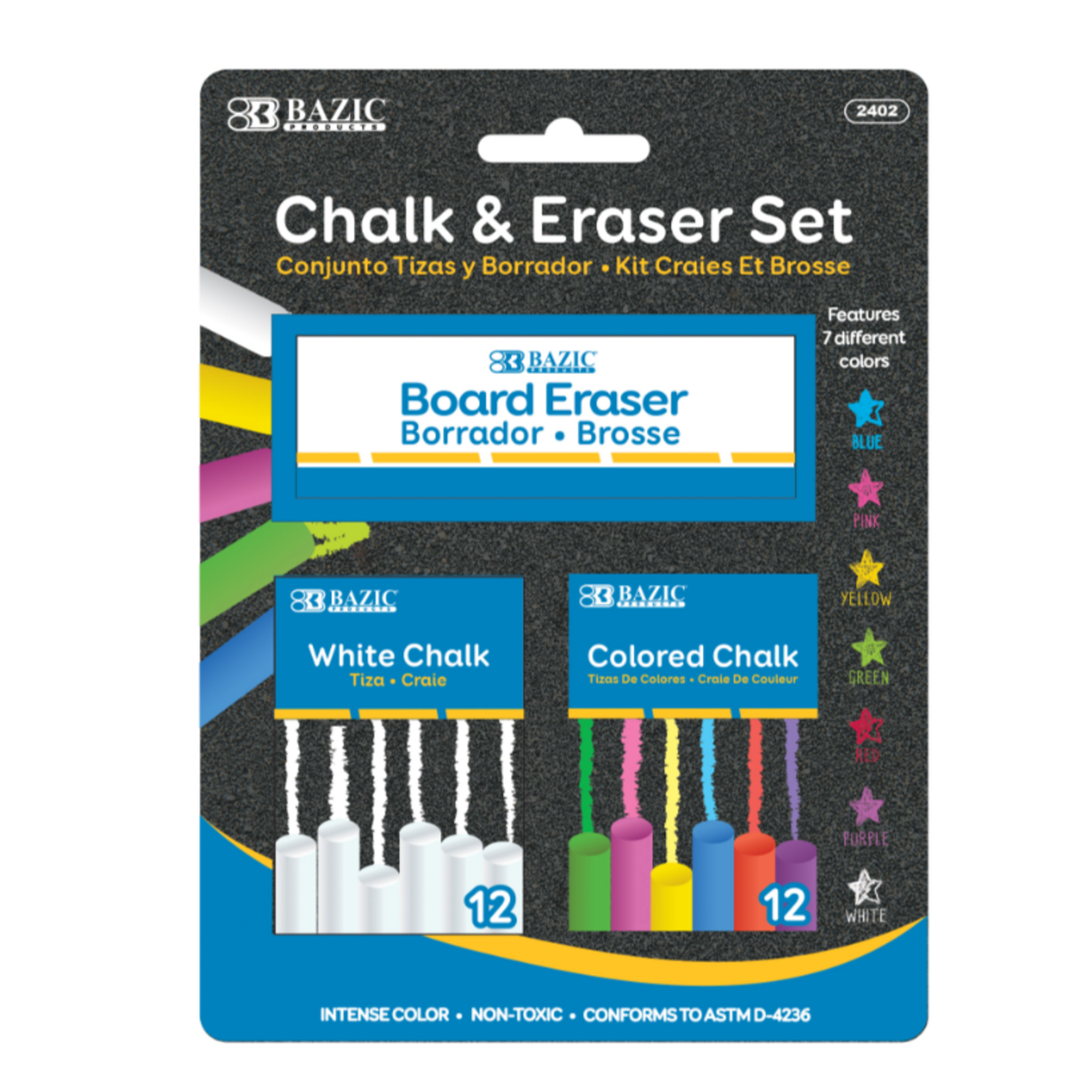 Bazic Bazic 12 Color & 12 White Chalk With Eraser Set