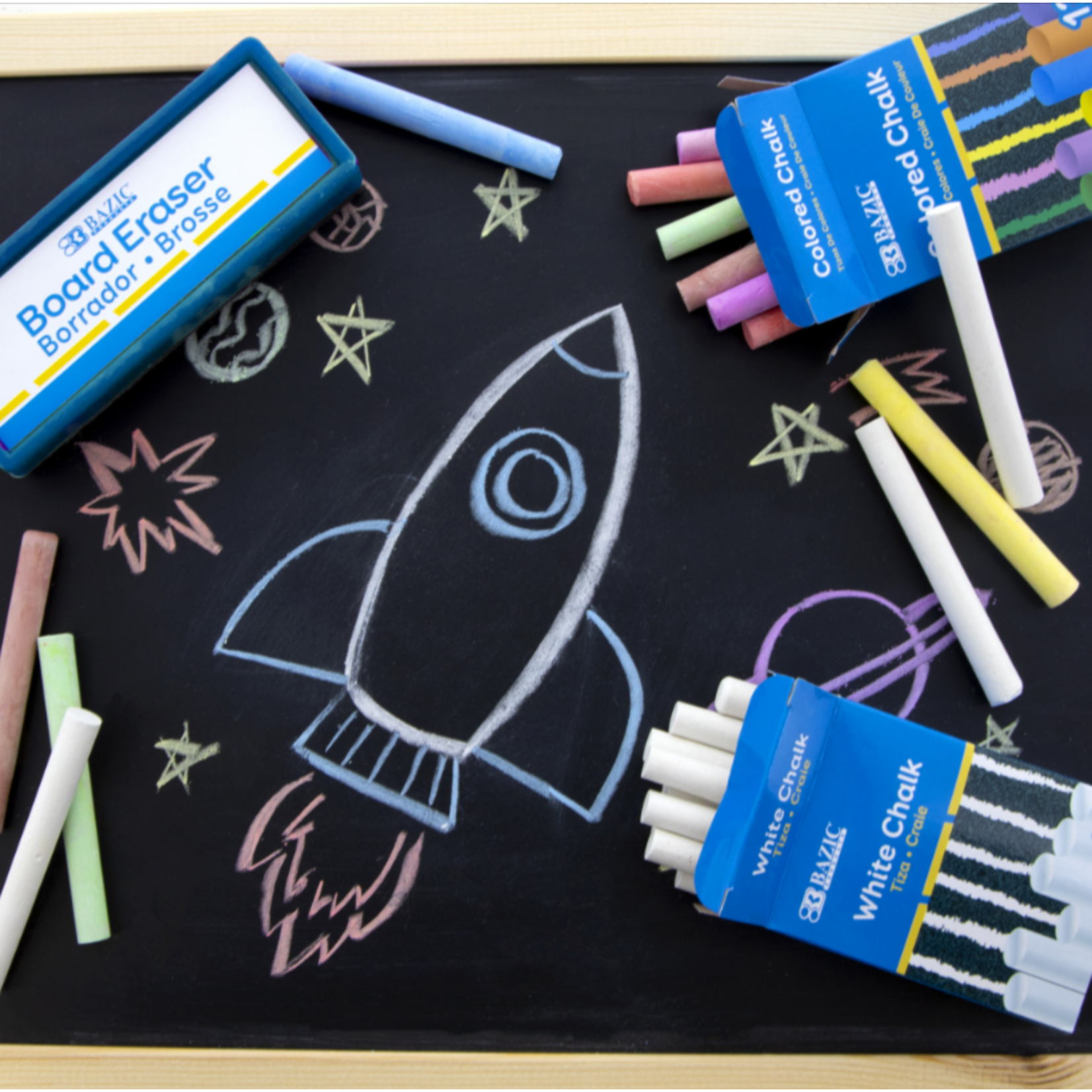 Bazic Bazic 12 Color & 12 White Chalk With Eraser Set