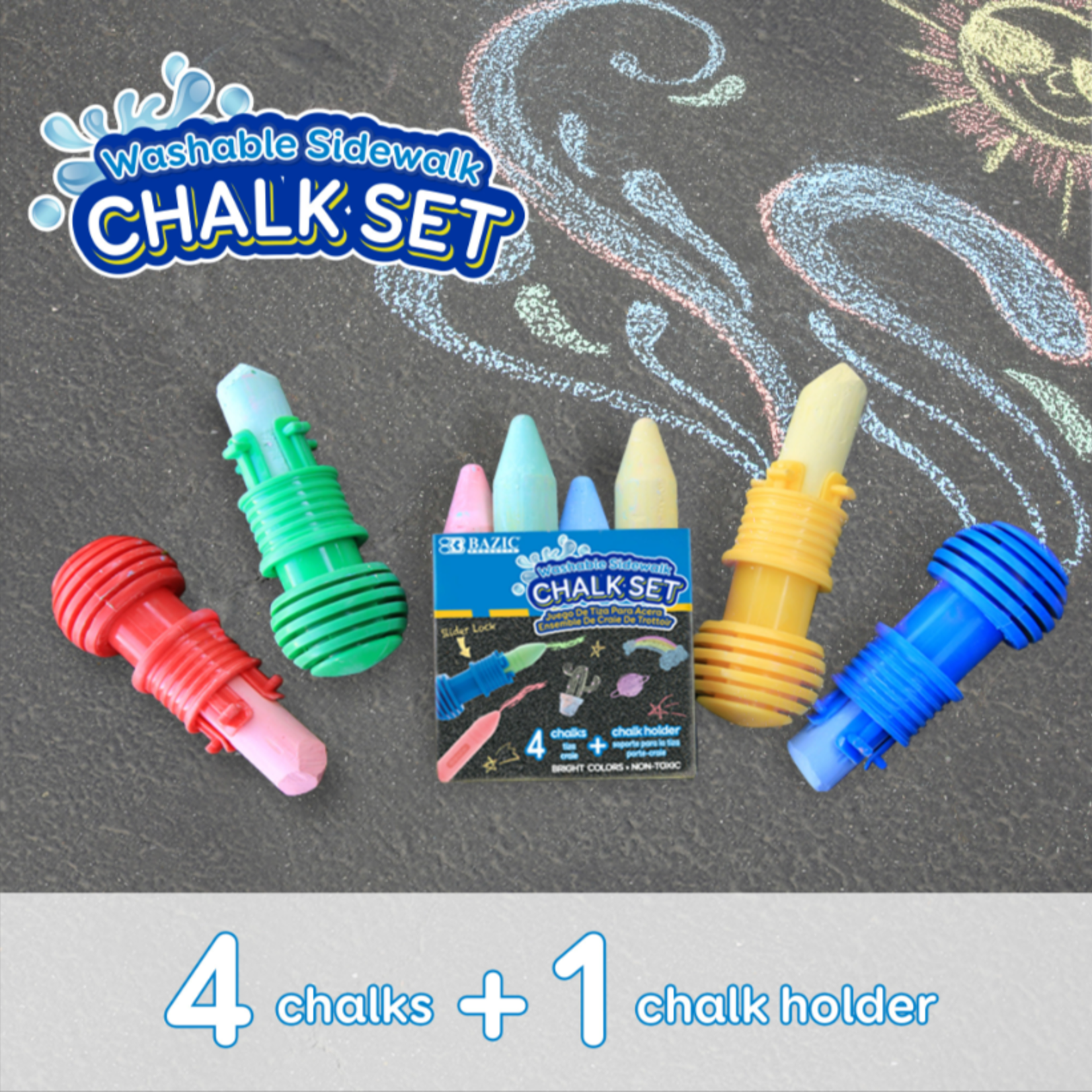 Bazic Bazic 4 Jumbo Sidewalk Chalks & 1 Chalk Holder