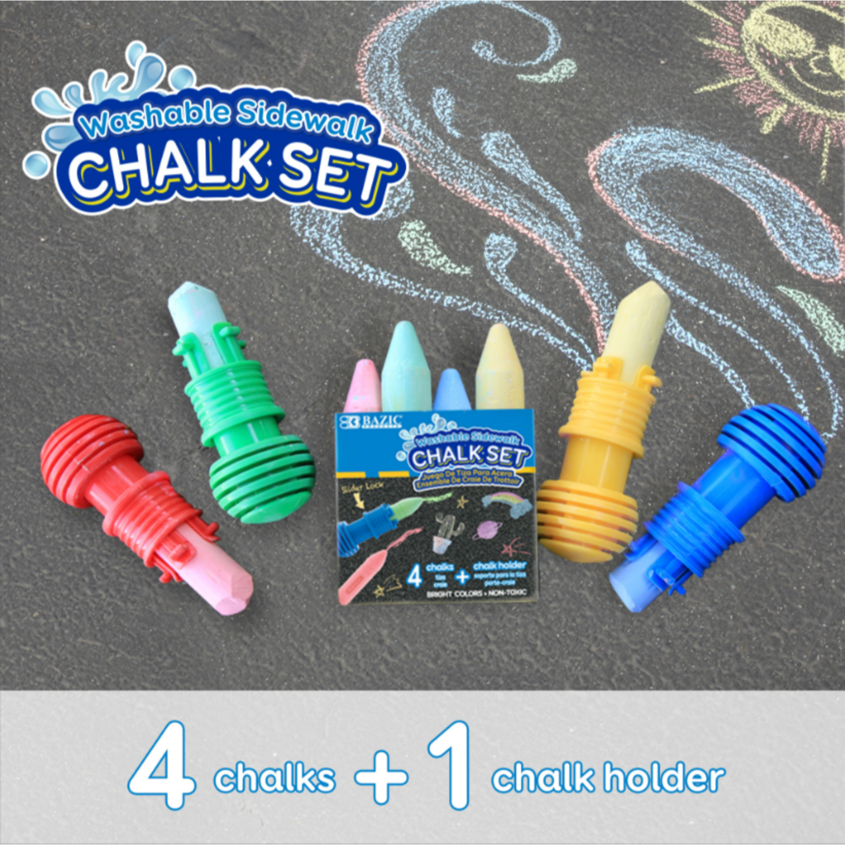 Bazic Bazic 4 Jumbo Sidewalk Chalks & 1 Chalk Holder