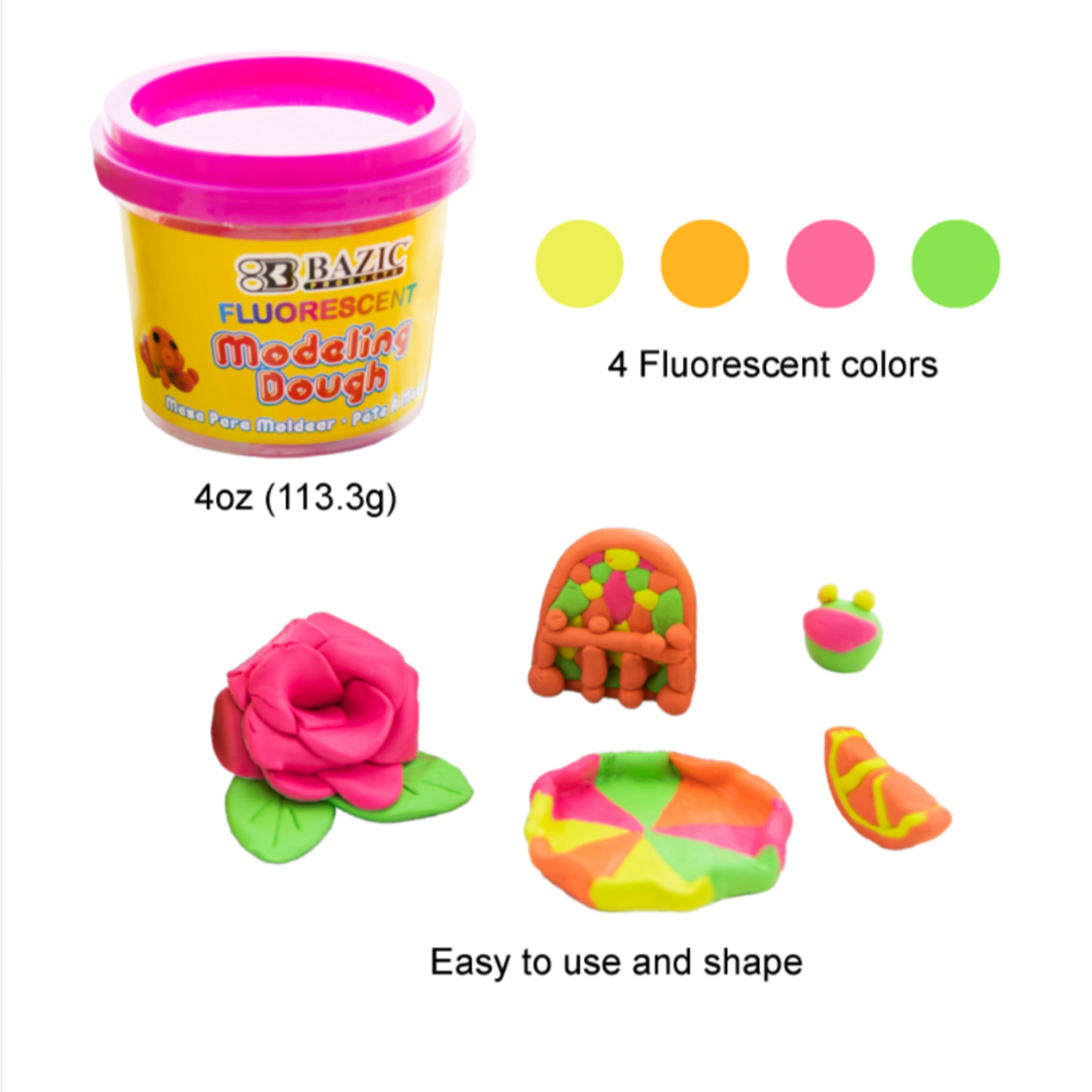 Bazic Bazic Fluorescent Color Modeling Dough 4oz (4/Pk)