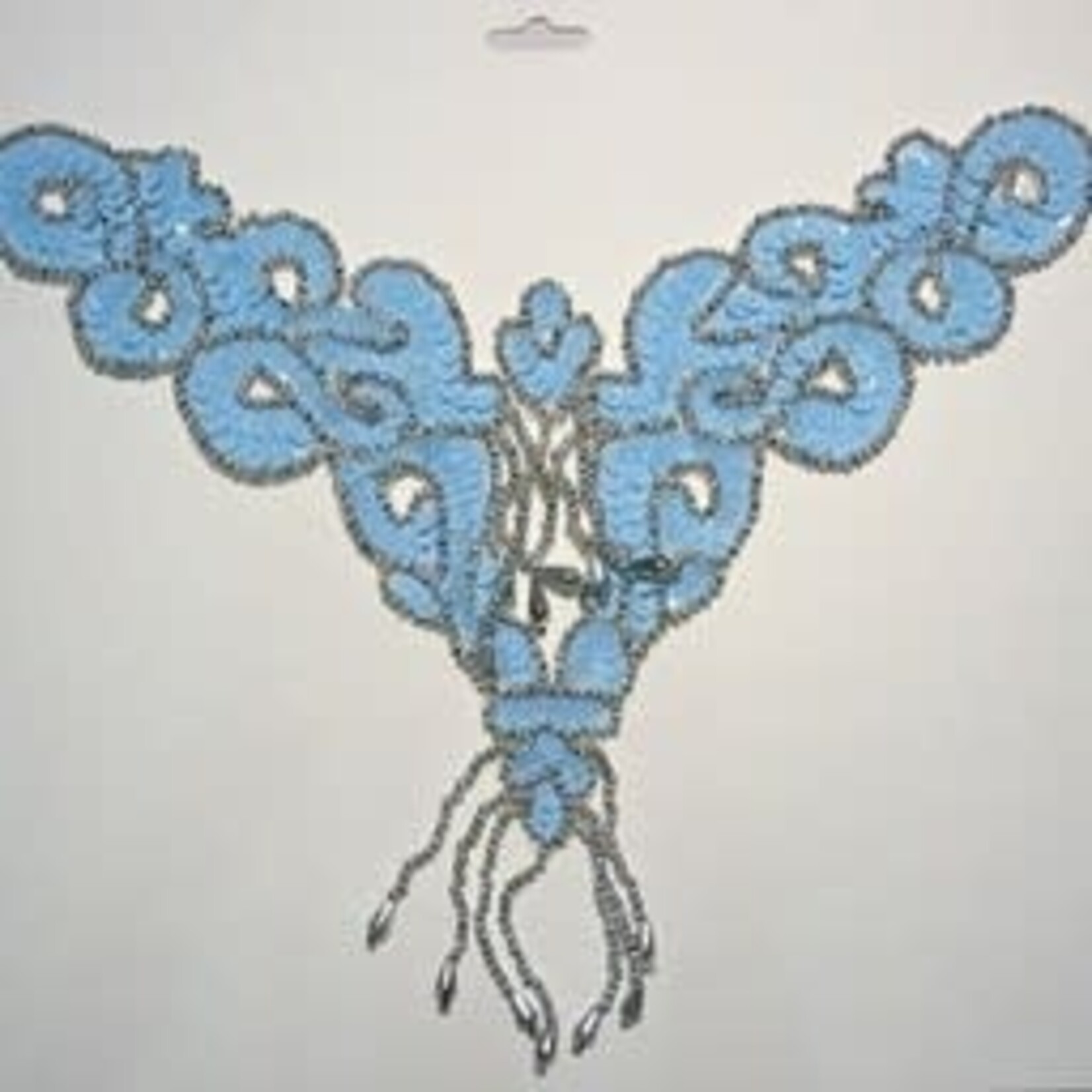 Beaded Motif Sequin Appliqué Silver  Op.Lt.Blue Carded V-Shape