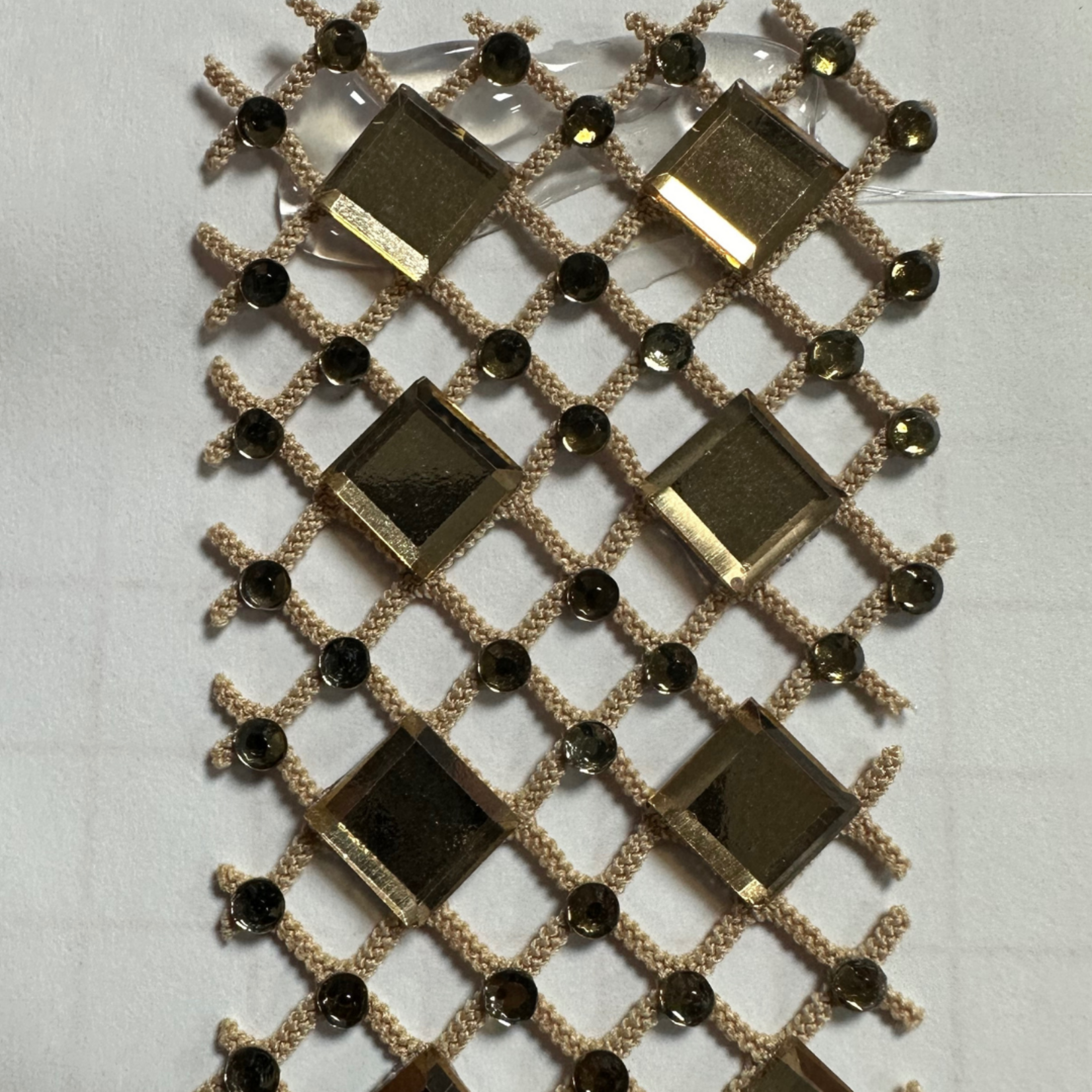 Rhinestone Fish  Net with Square Double Stone - Nude/Gold