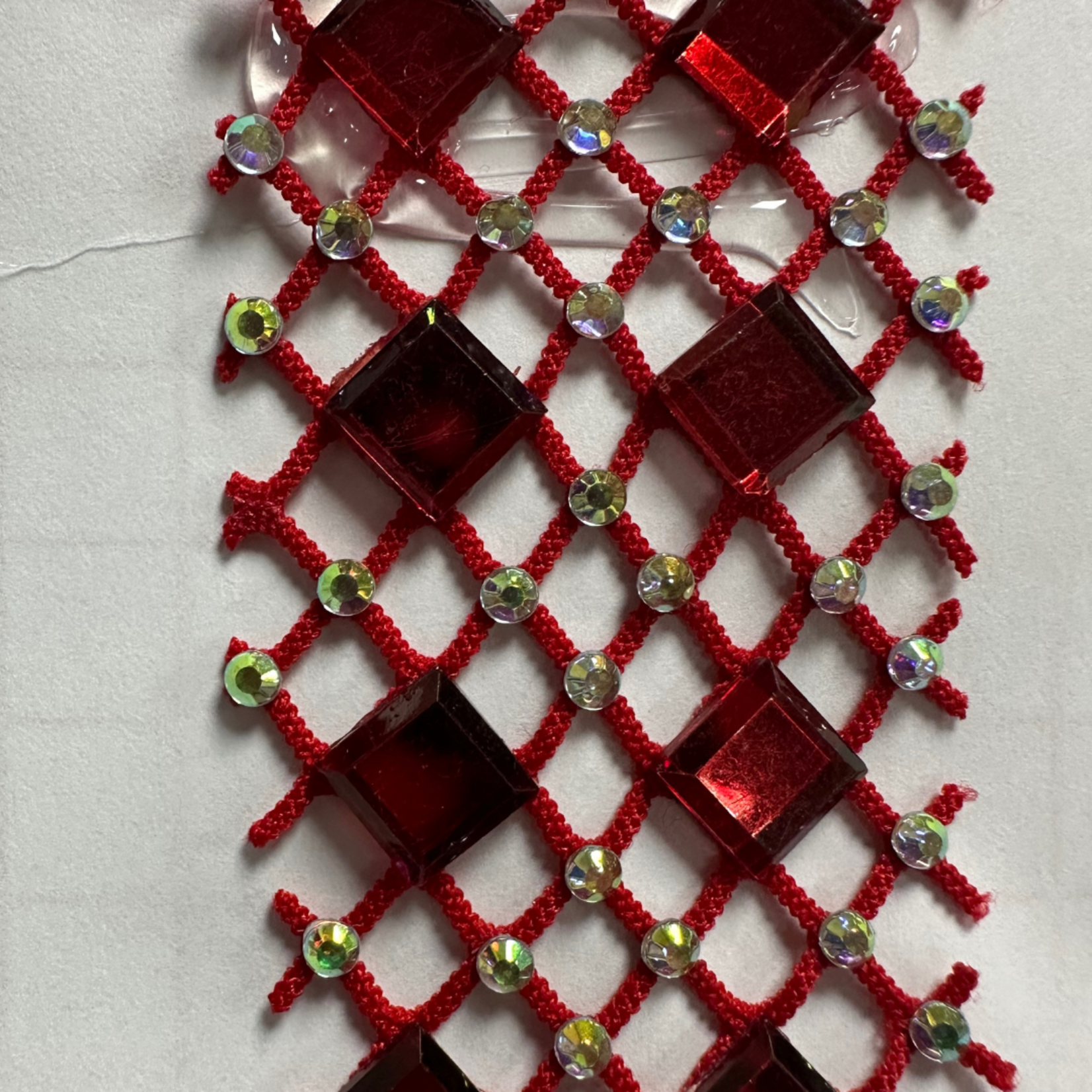 Rhinestone Fish  Net with Square Double Stone - Red