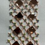 Rhinestone Fish  Net with Square Double Stone - Rose Gold