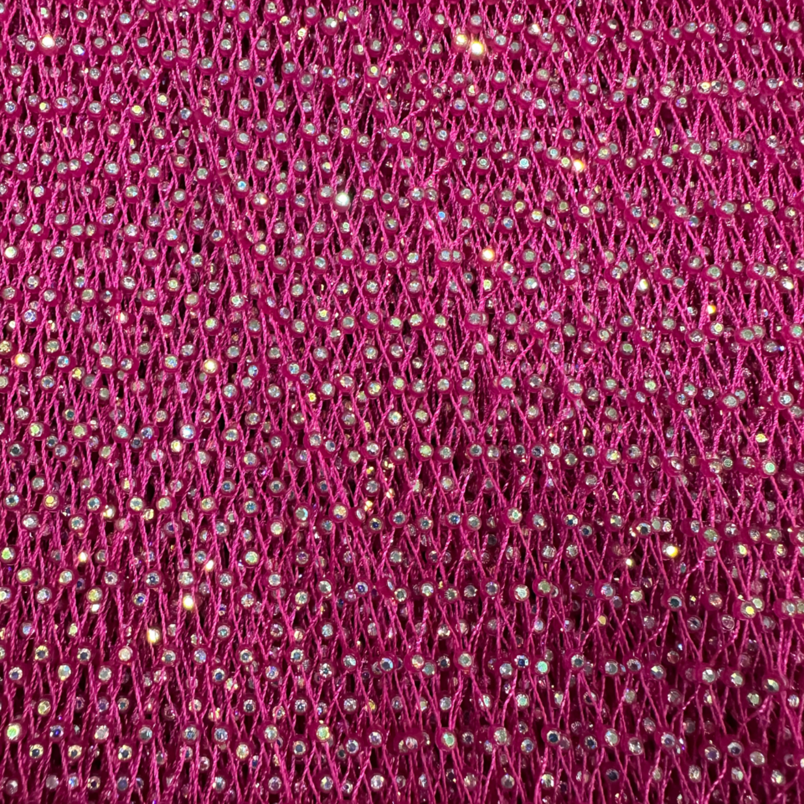 Polyester Spandex Mesh with AB Stones - Fushsia