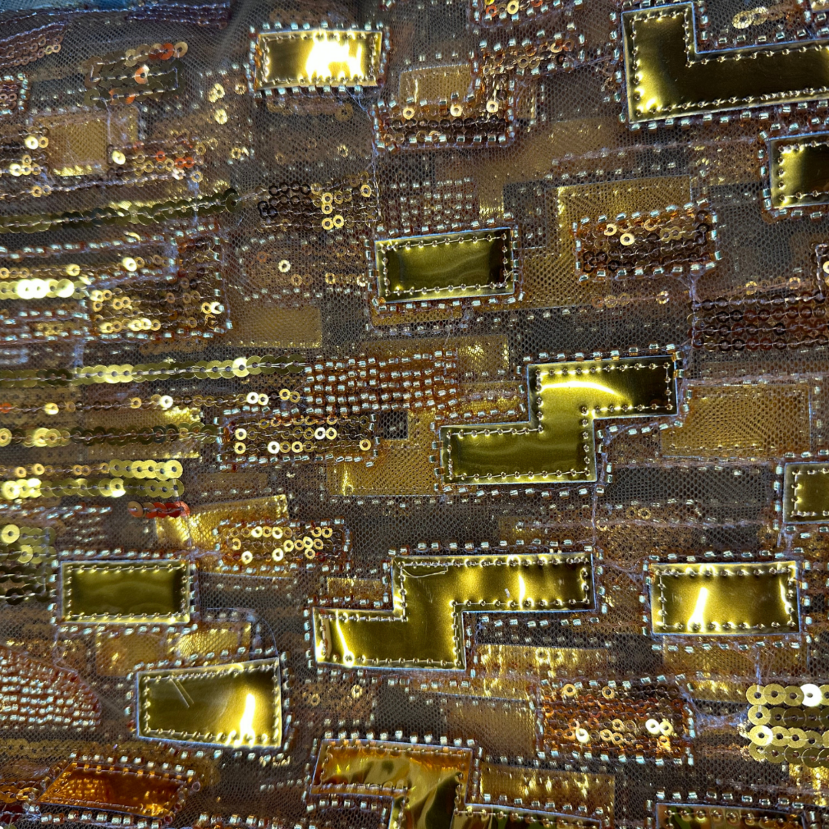 Poly Mesh with Embroidery Spangle Rhinestone - Gold