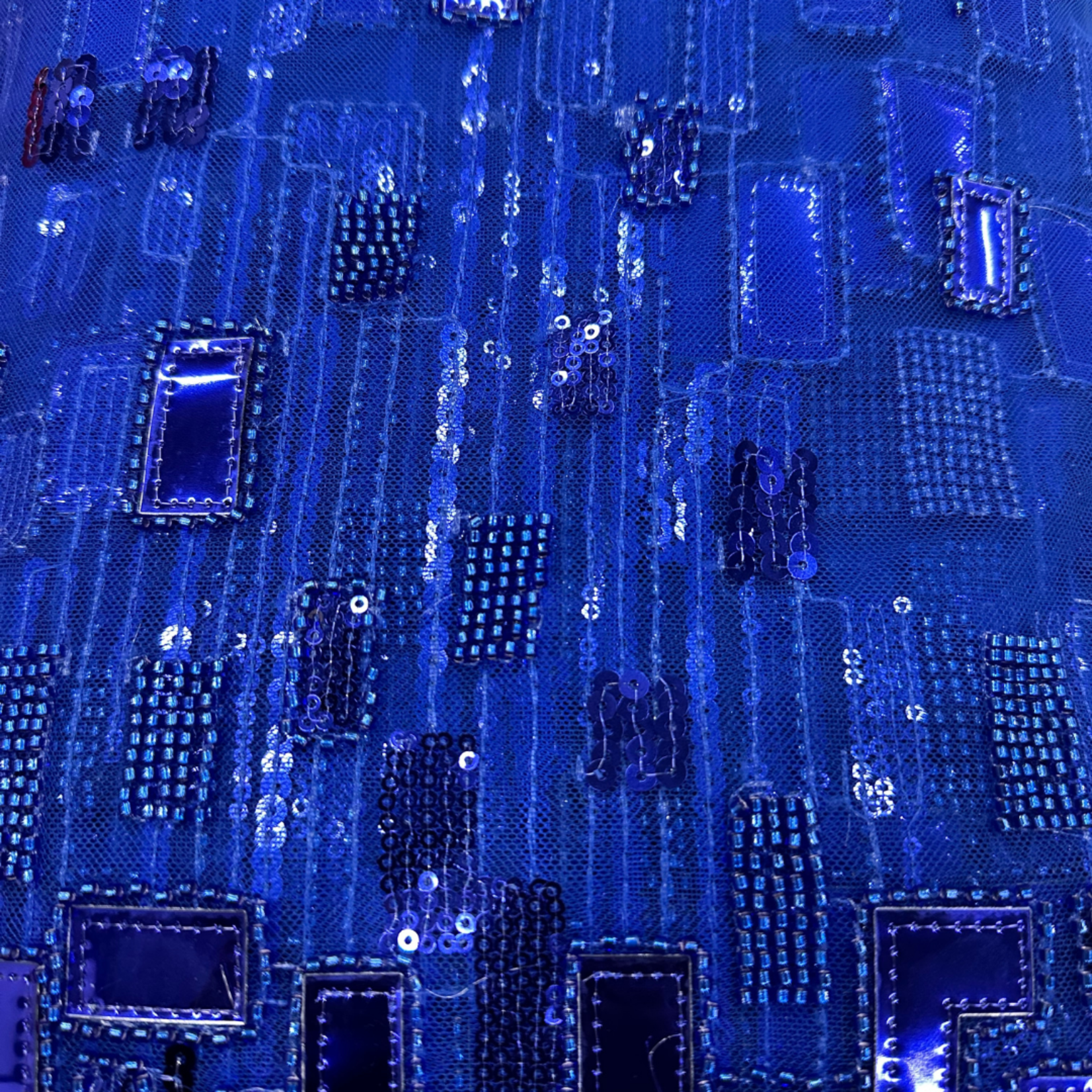 Poly Mesh with Embroidery Spangle Rhinestone - Royal Blue
