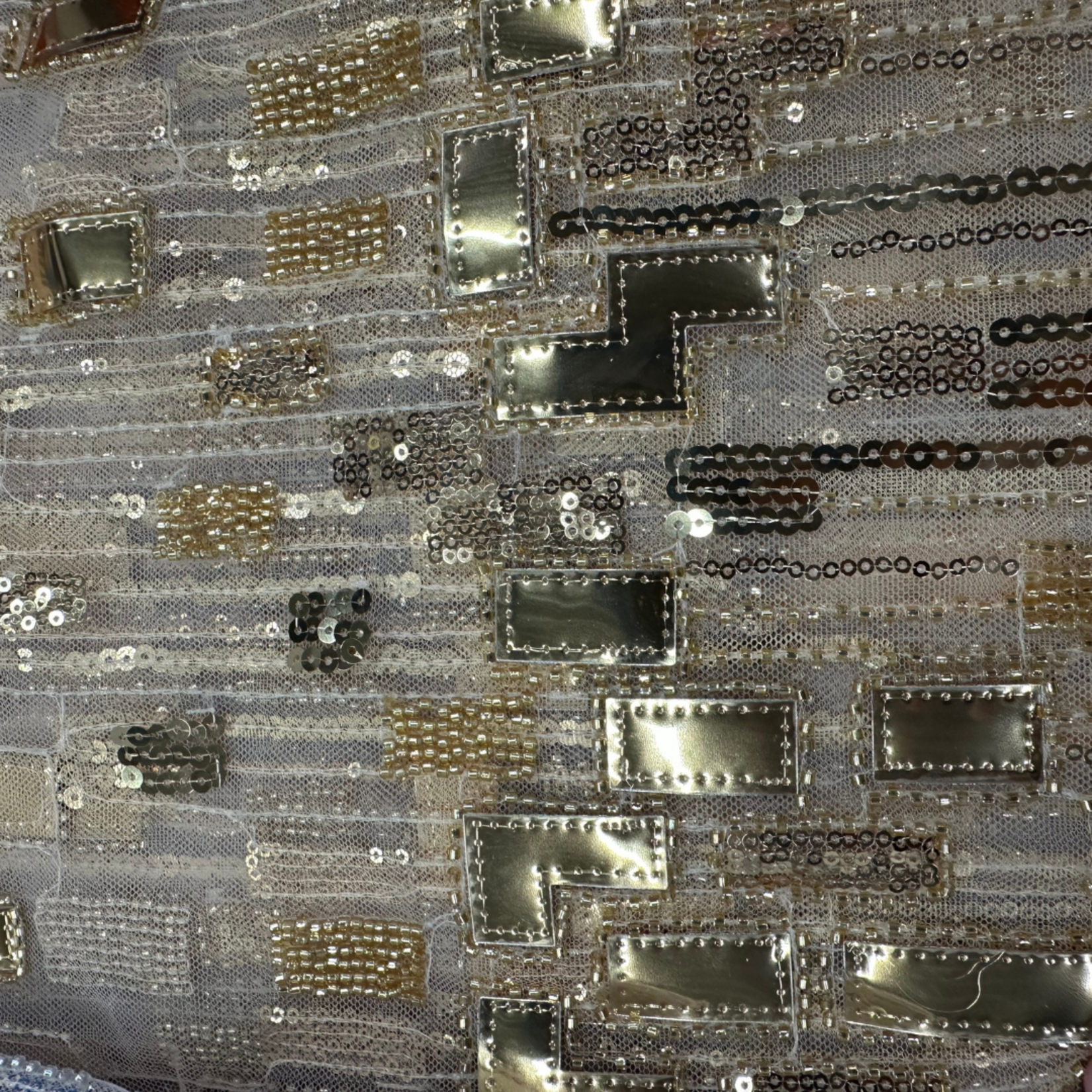 Poly Mesh with Embroidery Spangle Rhinestone - Silver