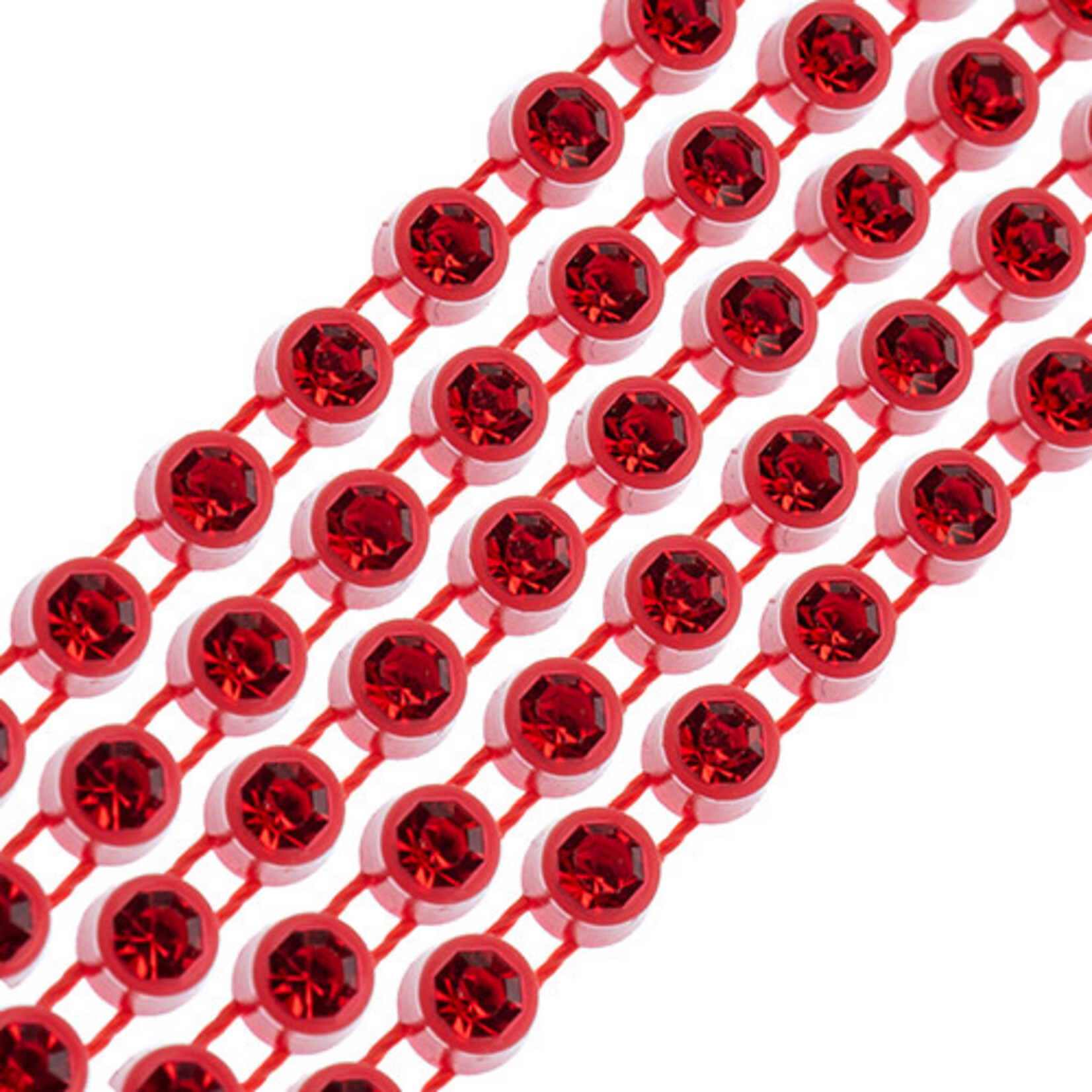 Crystal Lane Rhinestone Banding 1Yd 1Row SS12 Red Casing - Light Siam