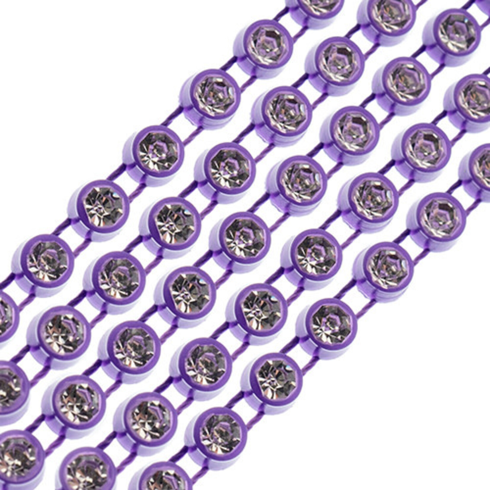 Crystal Lane Rhinestone Banding 1Yd 1Row SS12 Purple Casing - Crystal