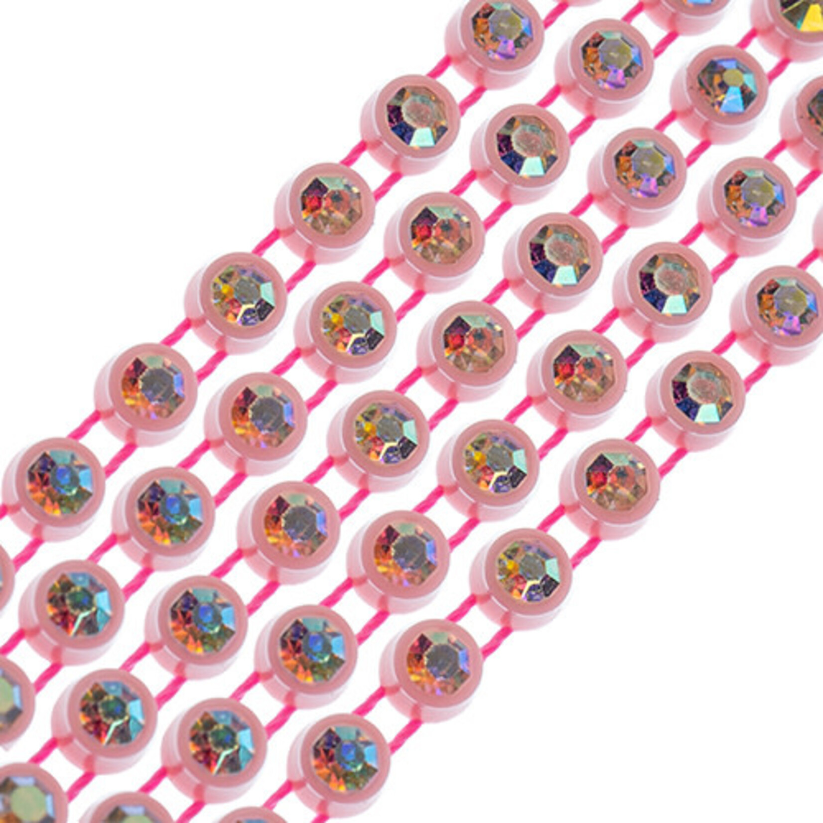 Crystal Lane Rhinestone Banding 1Yd 1Row SS12 Light Pink Casing - Crystal AB