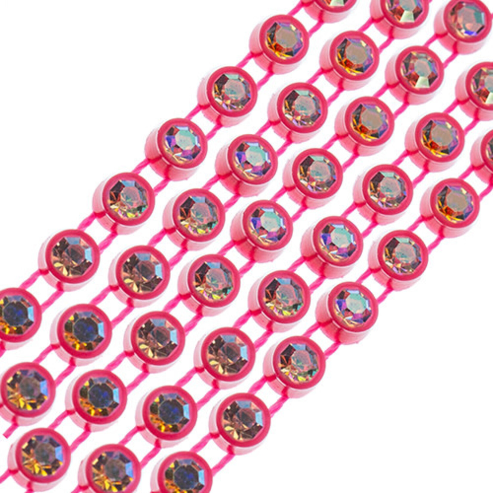Crystal Lane Rhinestone Banding 1Yd 1Row SS12 Hot Pink Casing - Crystal AB