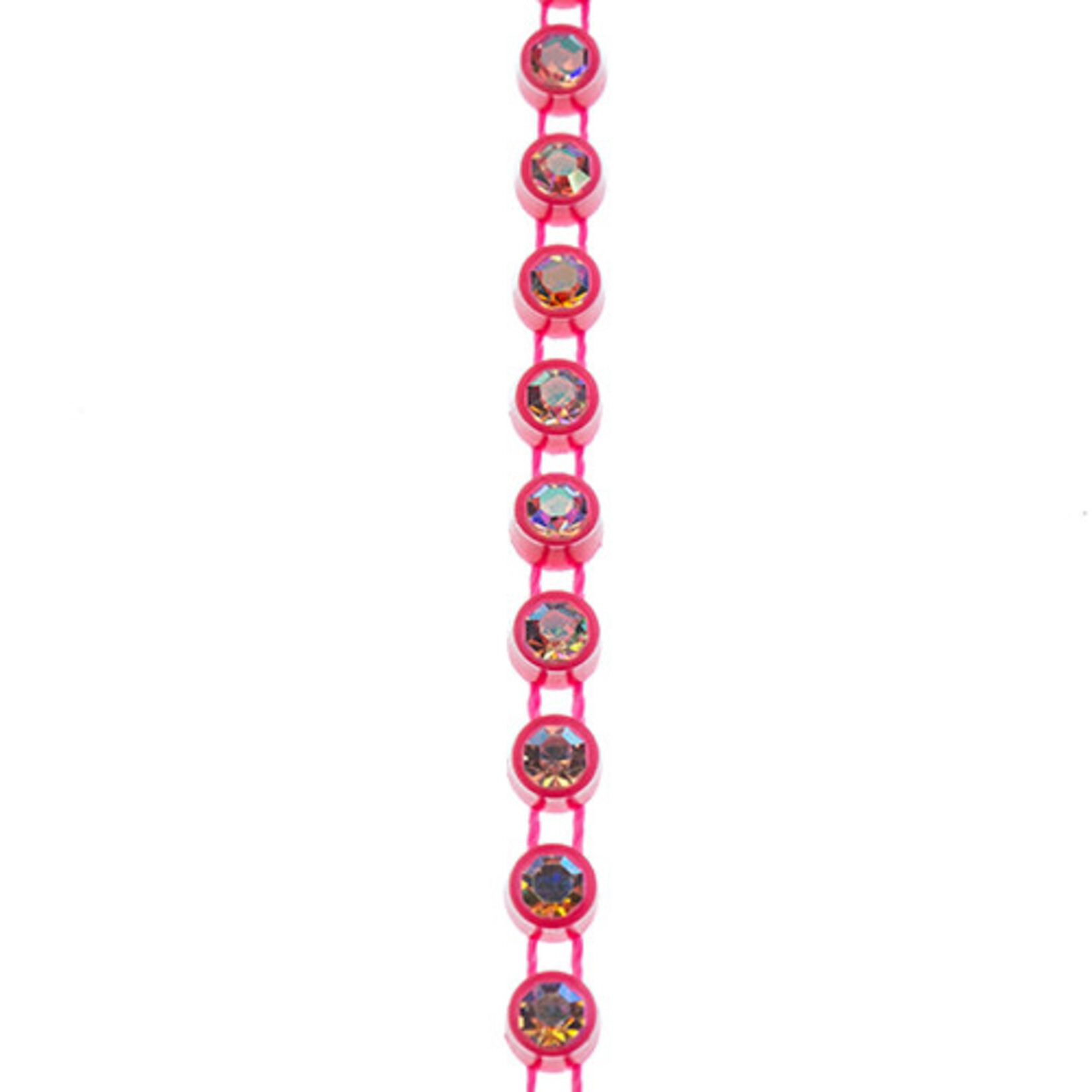 Crystal Lane Rhinestone Banding 1Yd 1Row SS12 Hot Pink Casing - Crystal AB