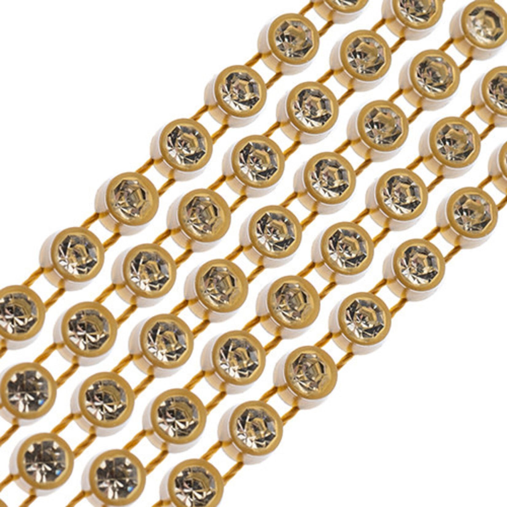 Crystal Lane Rhinestone Banding 1Yd 1Row SS12 Antique Gold Casing - Crystal