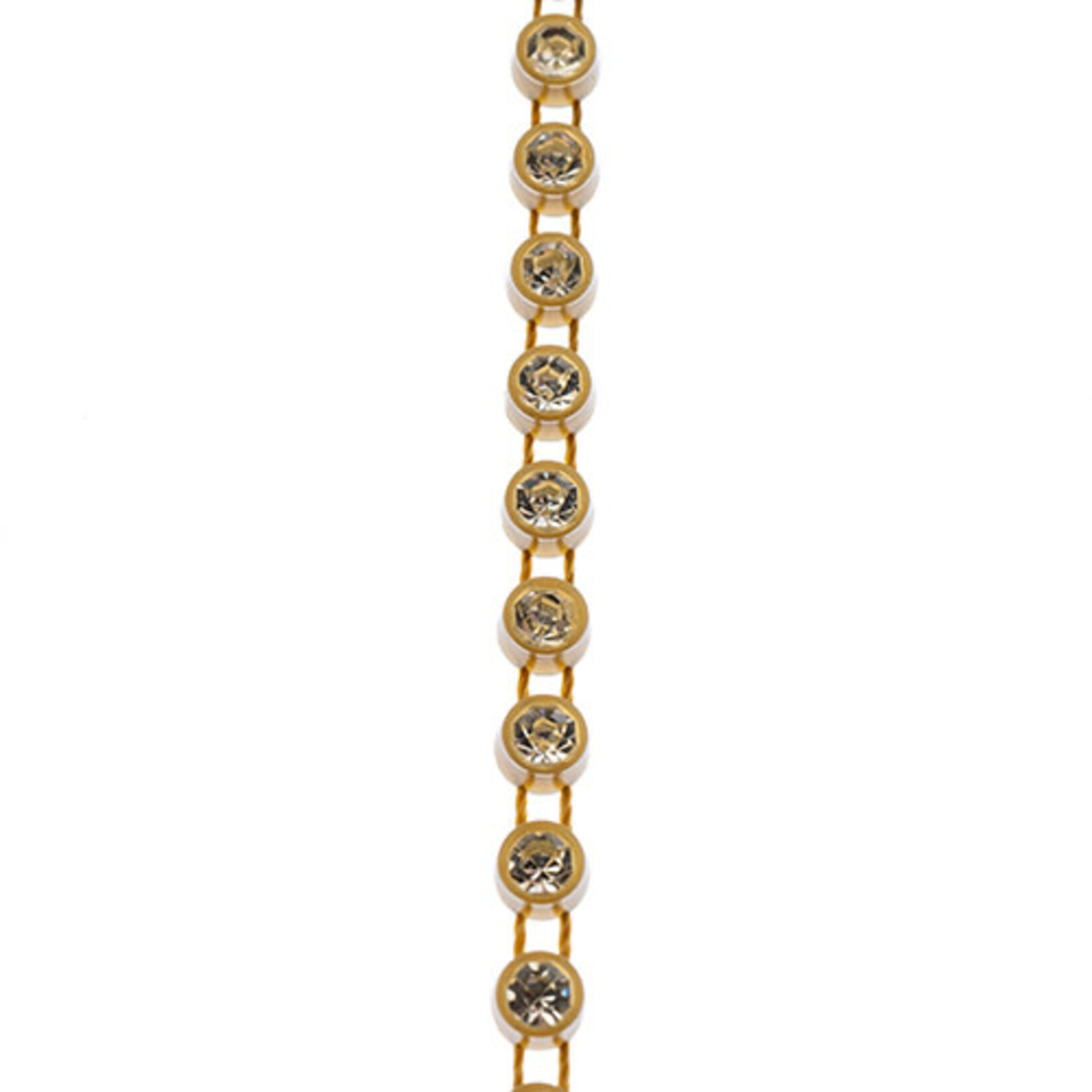 Crystal Lane Rhinestone Banding 1Yd 1Row SS12 Antique Gold Casing - Crystal