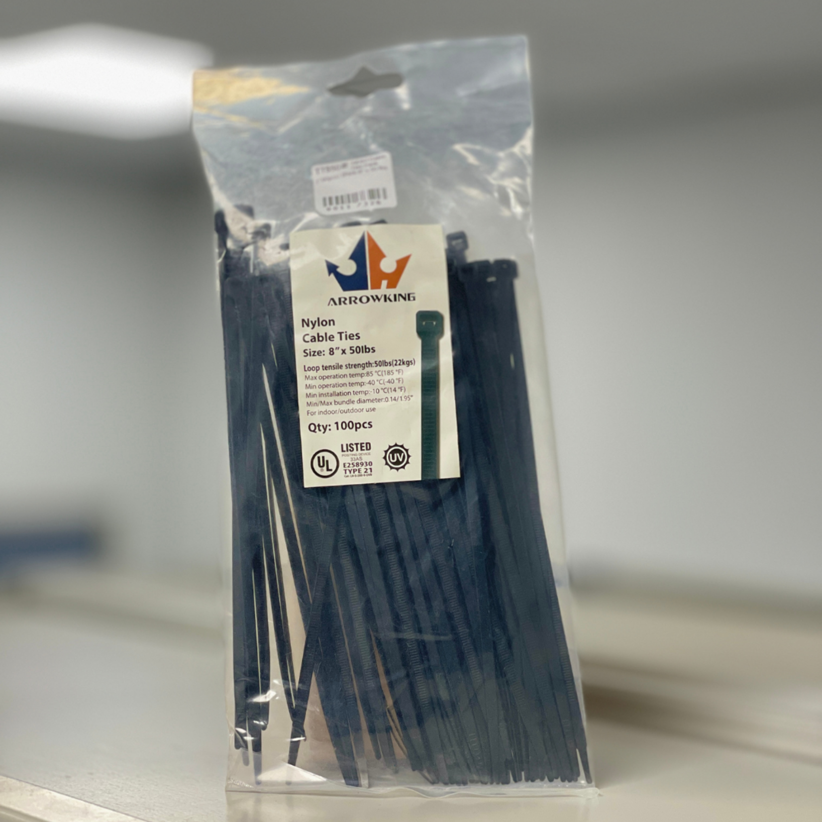 Cable Ties Pack (100pcs) Black 8" x 50 lbs
