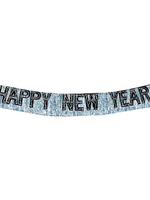 15" x 12" Metallic Banner With Silver Fringe & Black Happy New Year