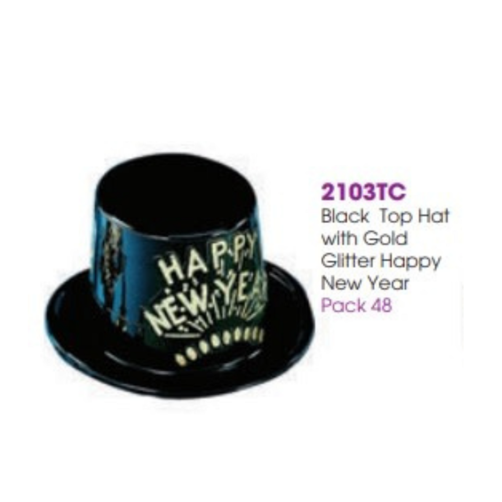 Black Top Hat W/Gold Glitter HNY