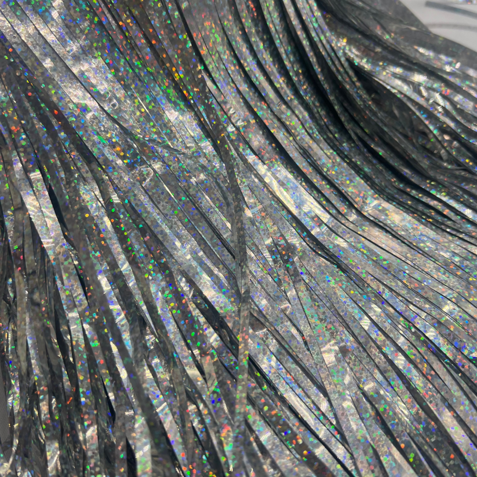 Drapery Fringe 15” drop x 20ft -  Holographic Silver