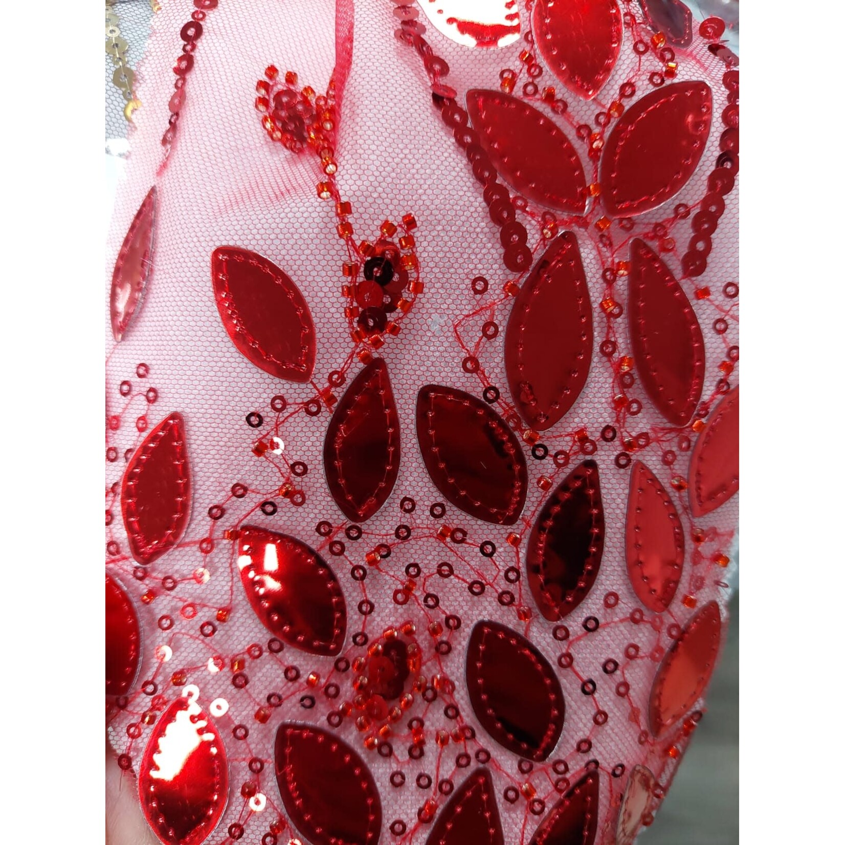 Poly Mesh with Embroidery Sequins 49-51 Inches (yard) Red