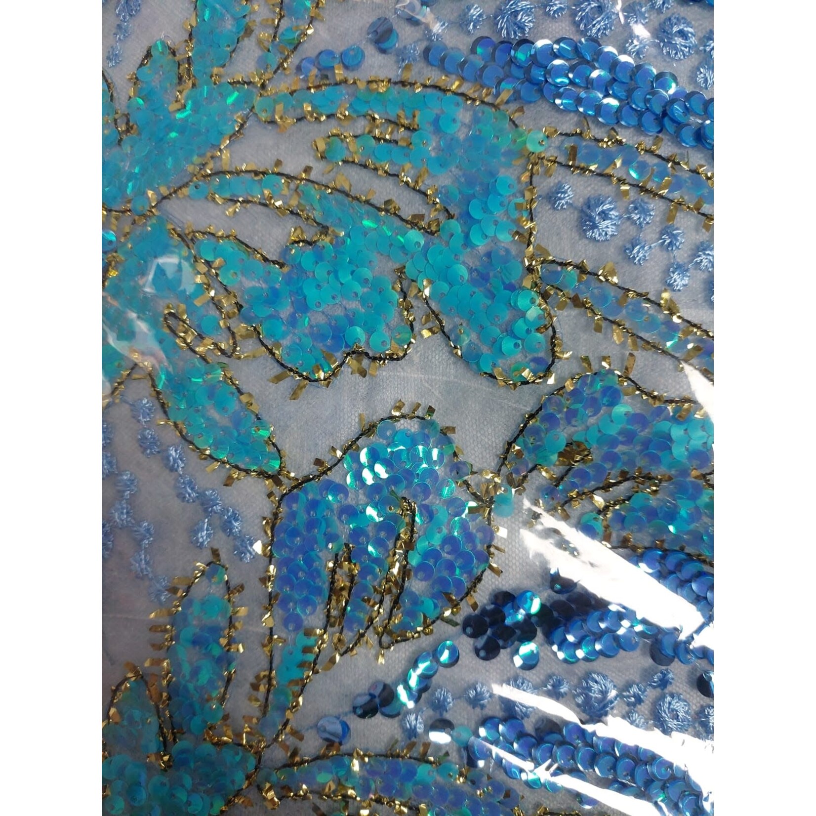 Poly Mesh with Embroidery spangle Lace 49-51 Inches (yard) Blue