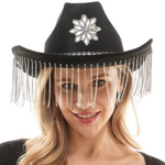 Cowgirl Hat Black Velvet with Diamond Fringes and Gem Star