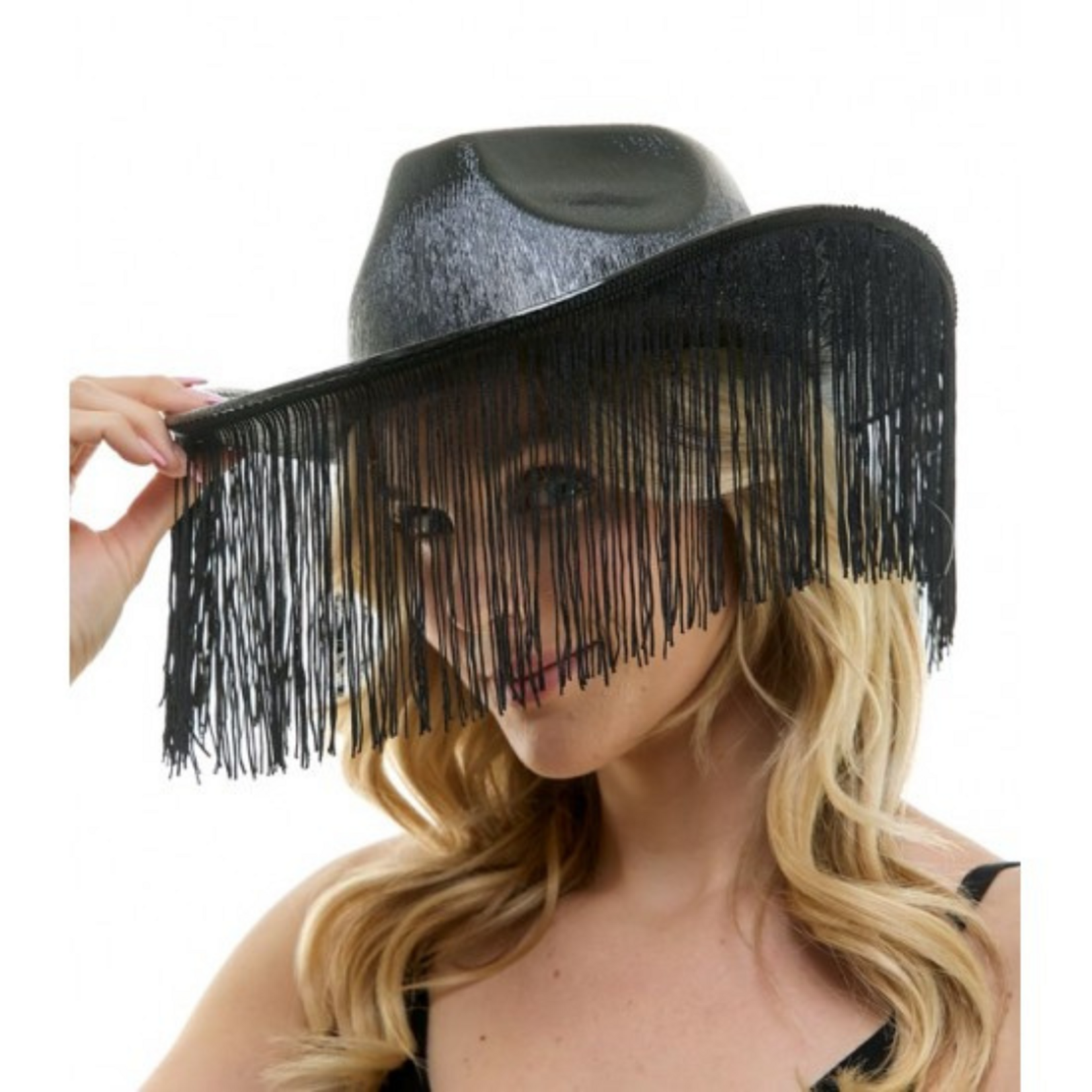 Cowboy Hat Metallic Black with Tassels