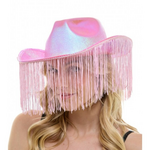 Cowboy Hat Metallic  Pink With Tassels