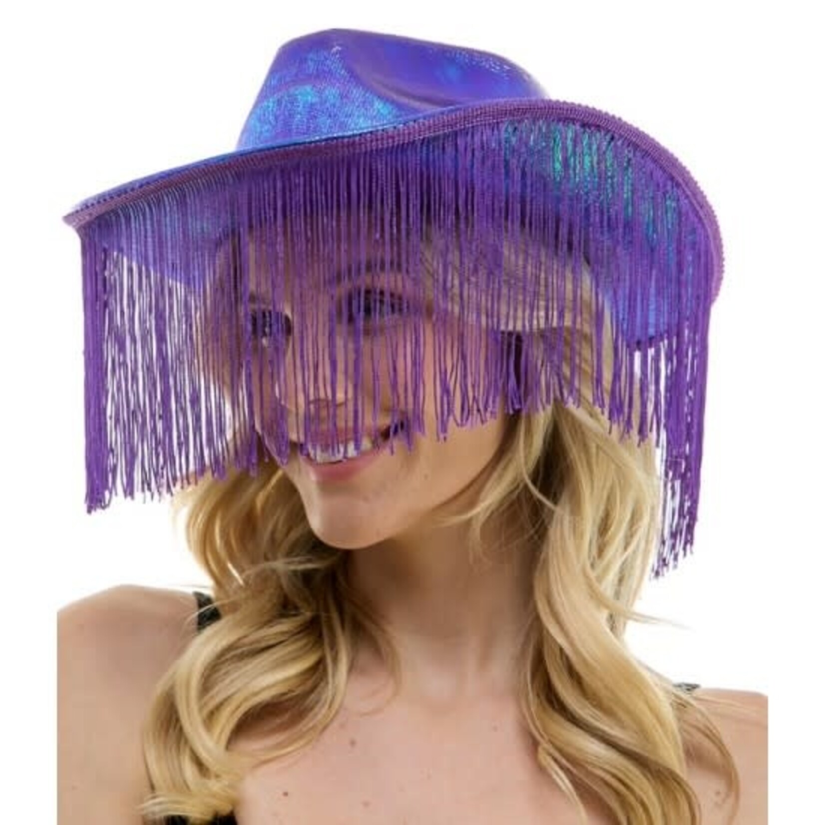 Cowboy Hat Metallic  Purple With Tassels
