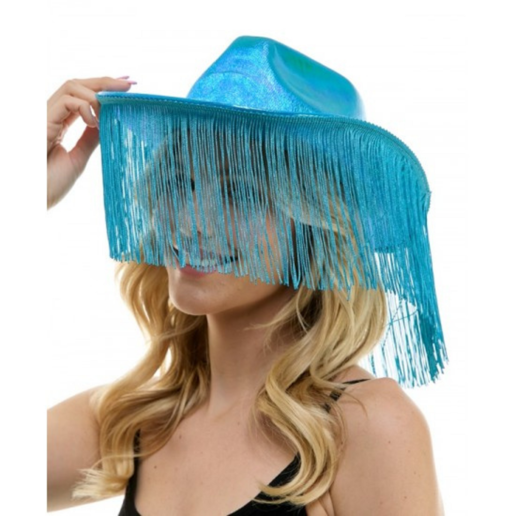 Cowboy Hat Metallic  Turquoise With Tassels