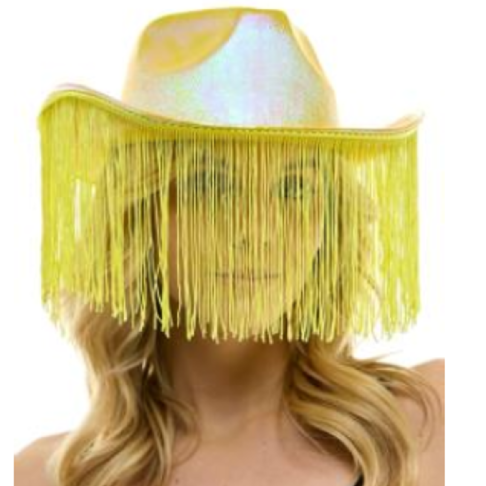 Cowboy Hat Metallic  Yellow With Tassels