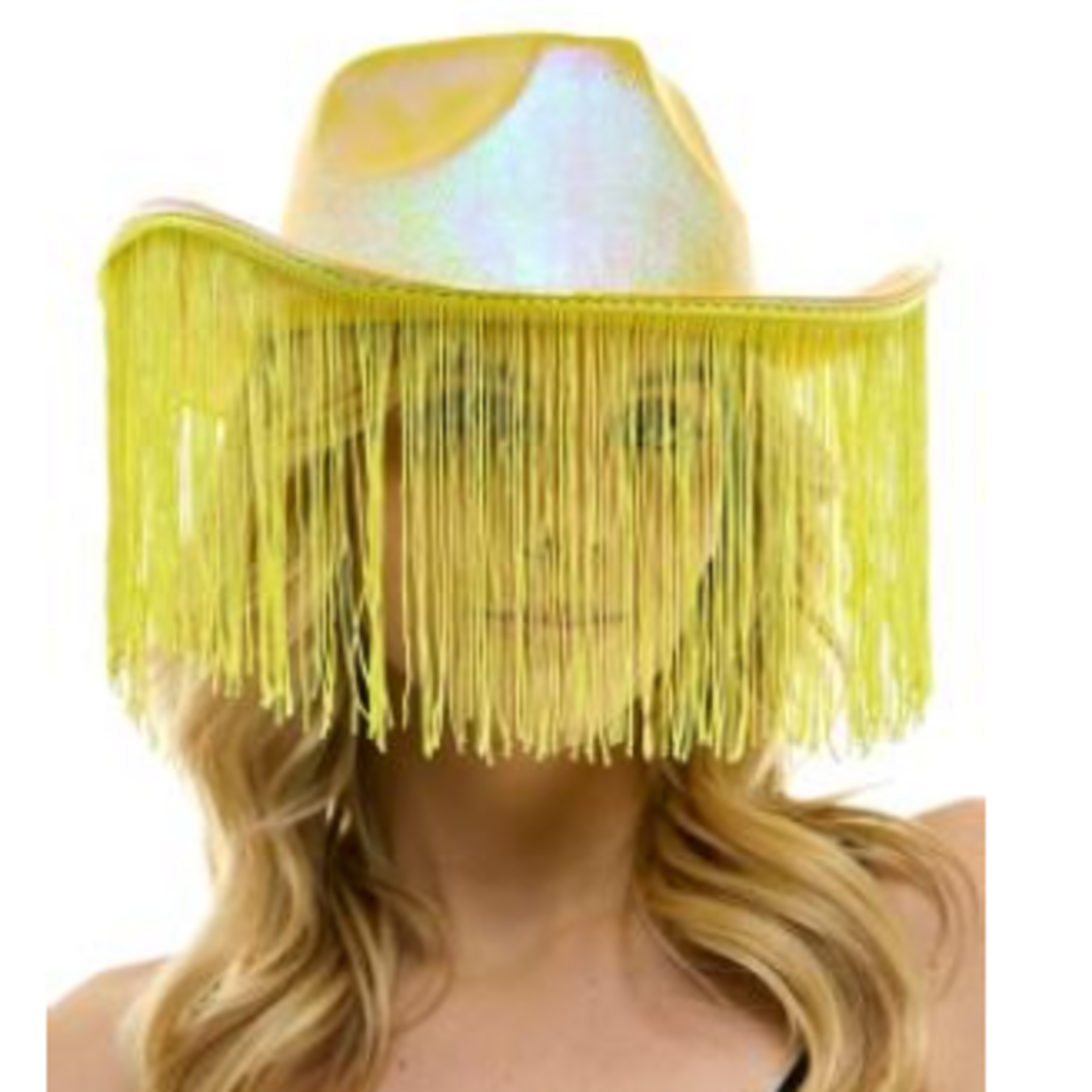 Cowboy Hat Metallic  Yellow With Tassels