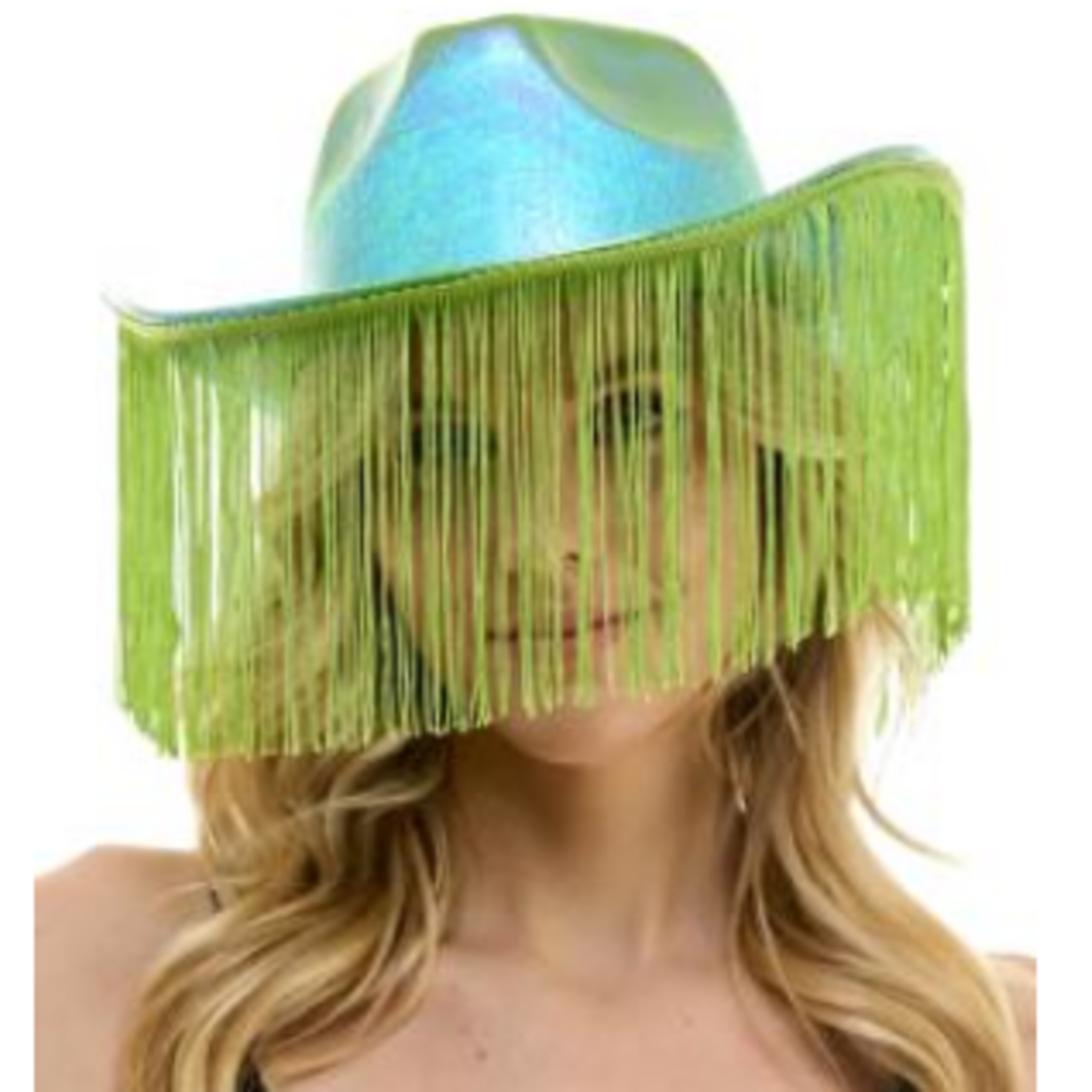 Cowboy Hat Metallic Green with Tassels