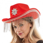 Cowgirl Hat Red Velvet with Diamond Fringes and Gem Star