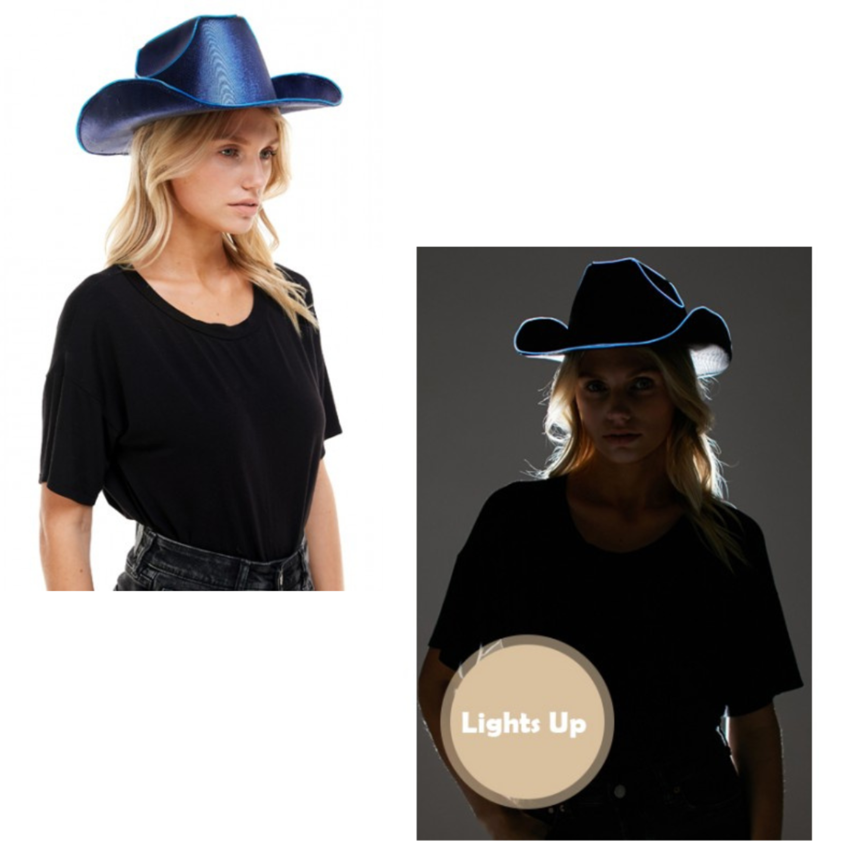 Cowboy Hat Blue - Neon Light