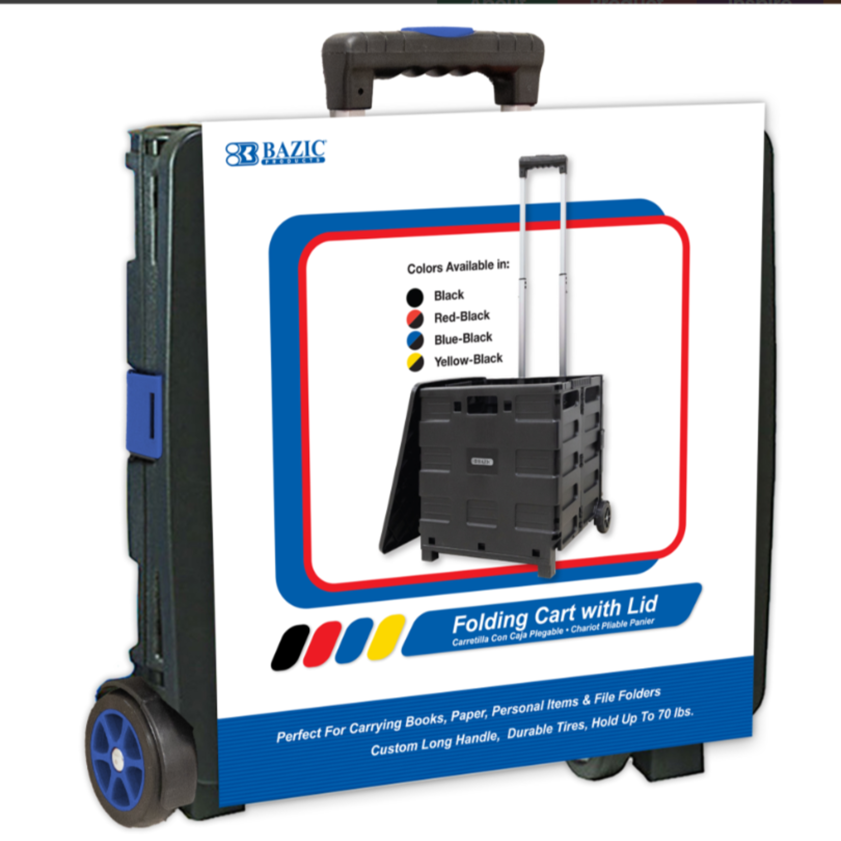 BAZIC 16" x 18' x 15" Blue Folding cart on wheels w/lid cover
