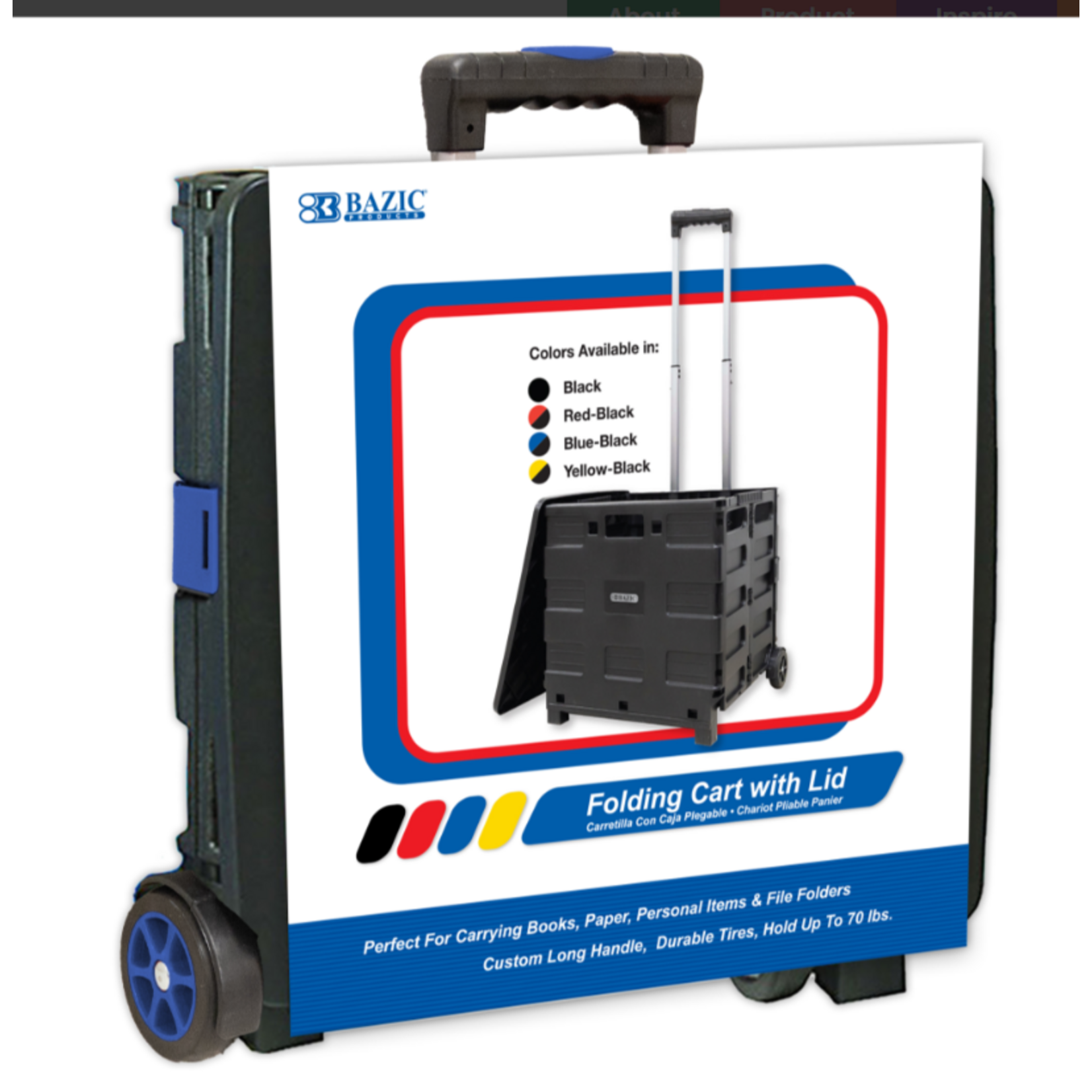 BAZIC 16" x 18' x 15" Blue Folding cart on wheels w/lid cover