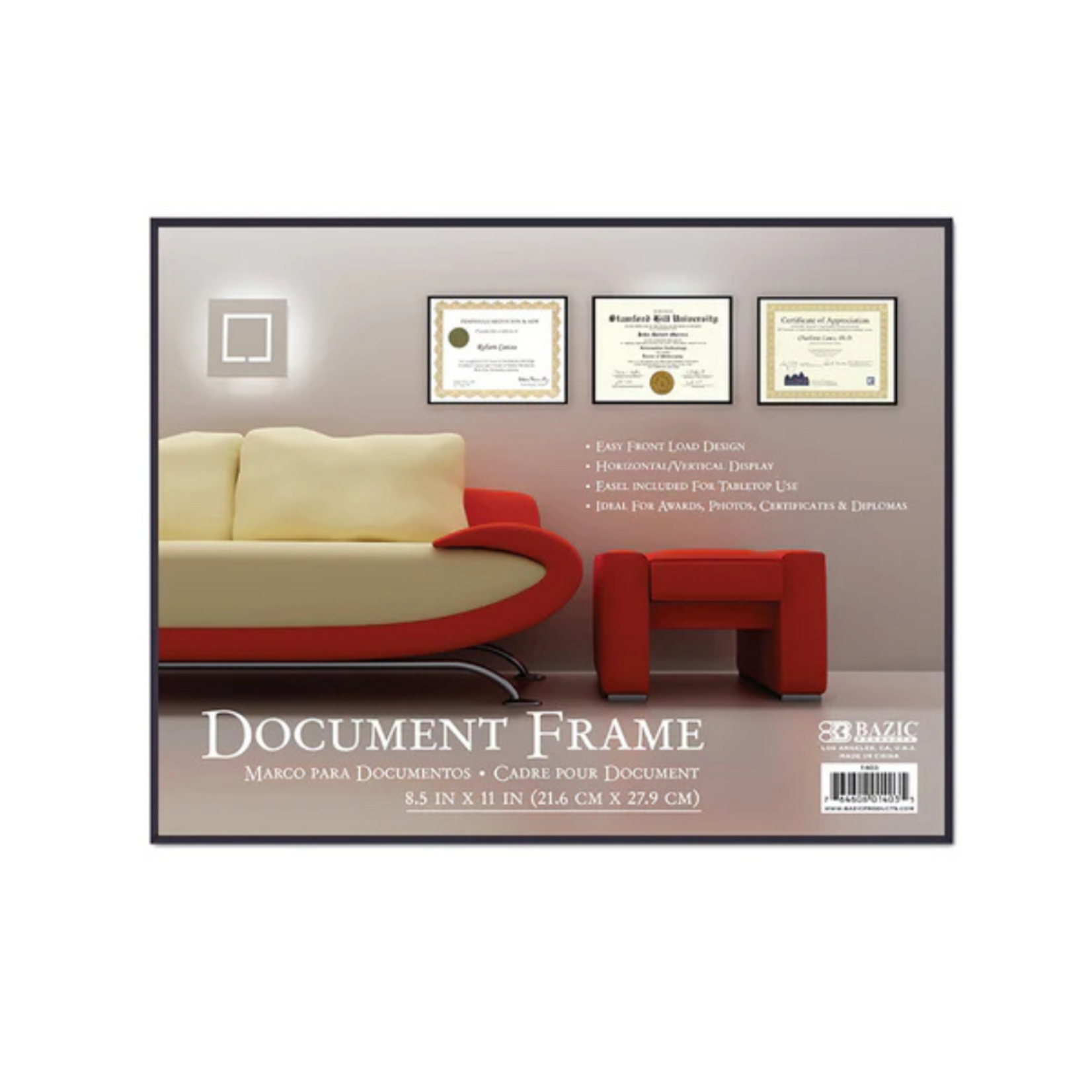 BAZIC 8.5" x 11" Front Loading document Frame w/ Glass Cover