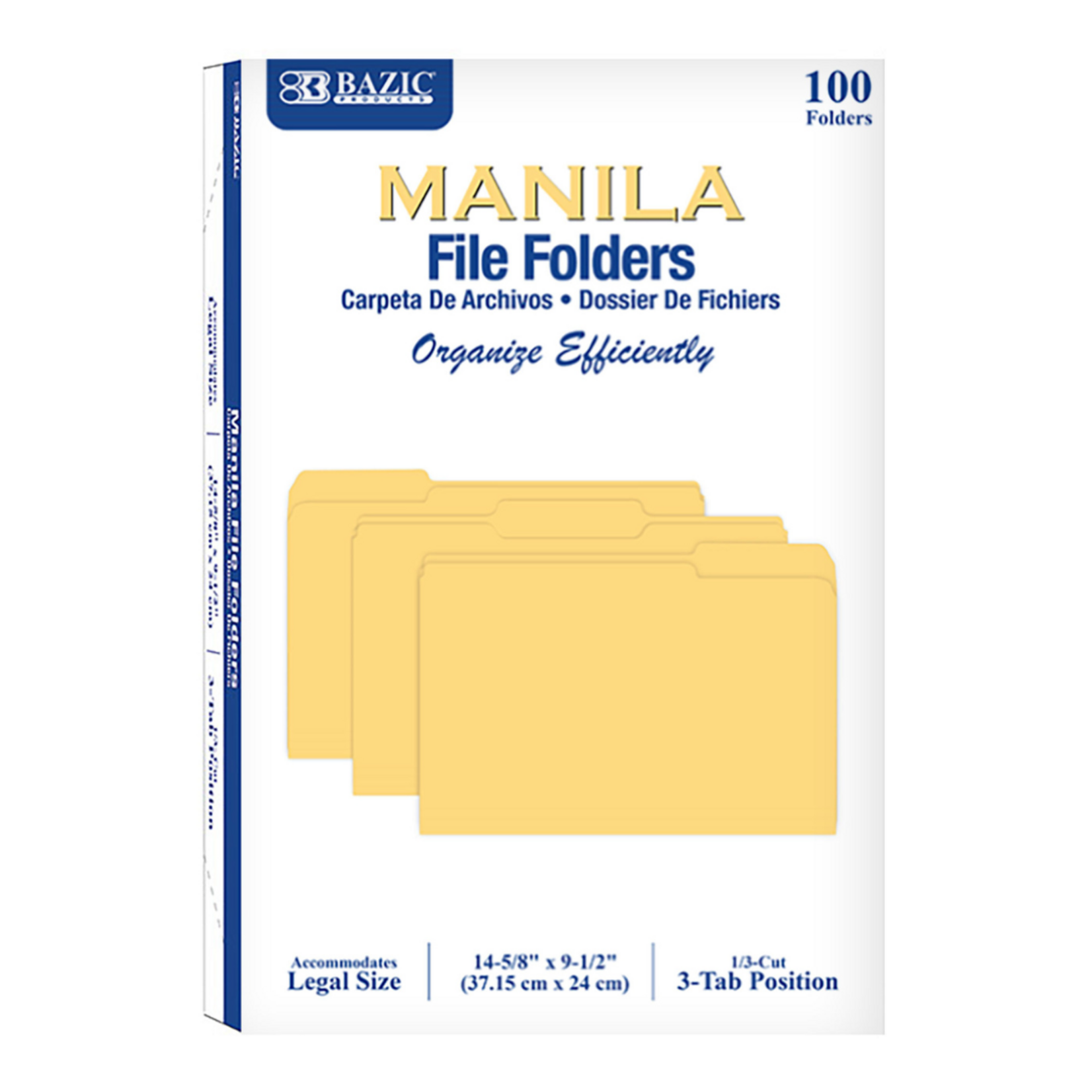 BAZIC 1/3 Cut Legal Size Manila File Folder (100/box)