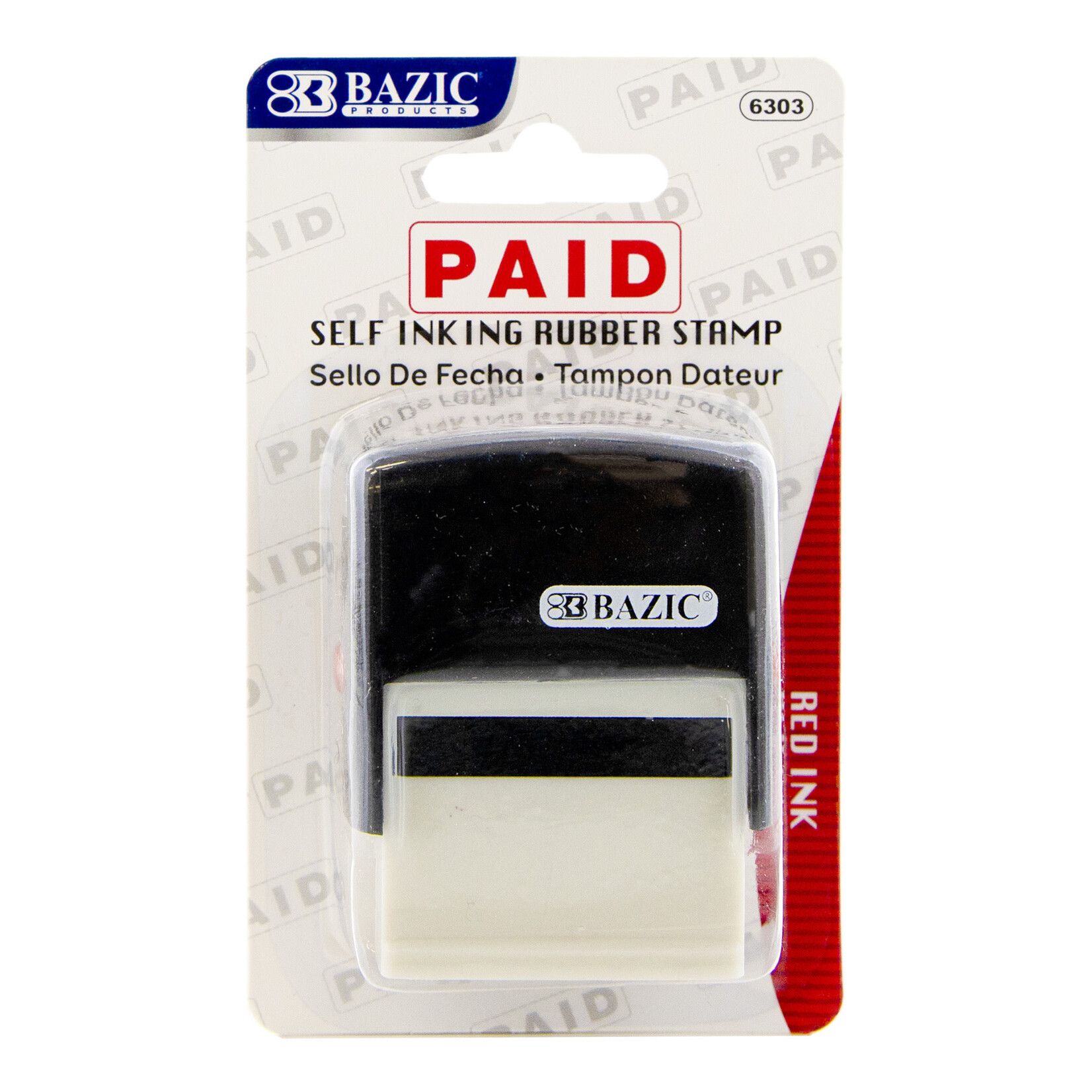 BAZIC Paid Self Inking Rubber Stamp (red ink)