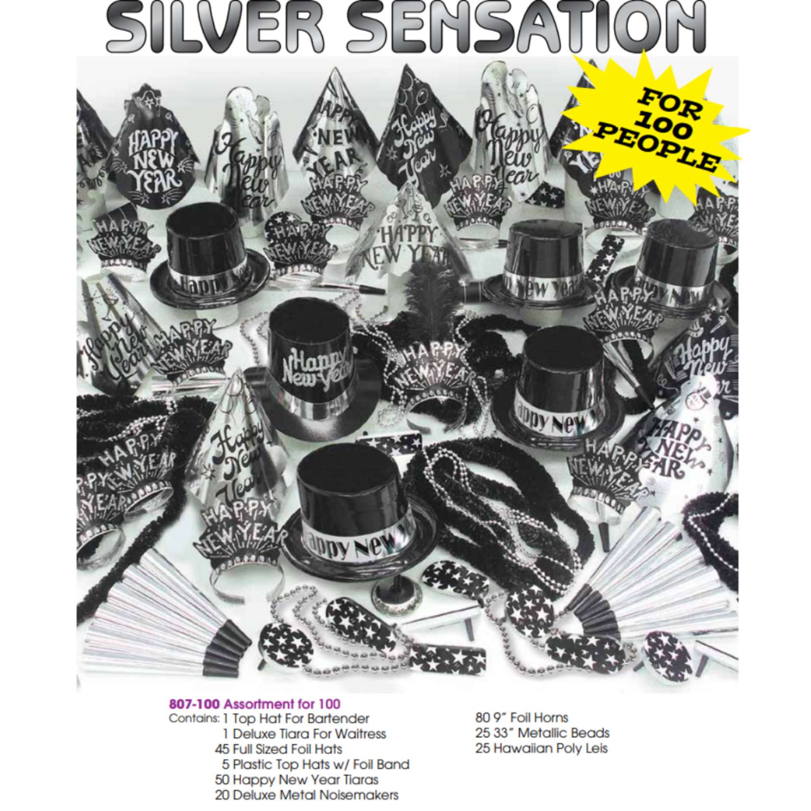 Sensation Party Kit For 100 People Silver