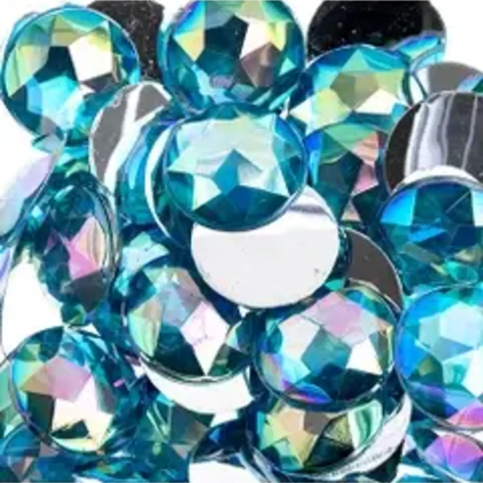 Acrylic Round Flat Back Rhinestones 16mm Aqua AB 200pcs